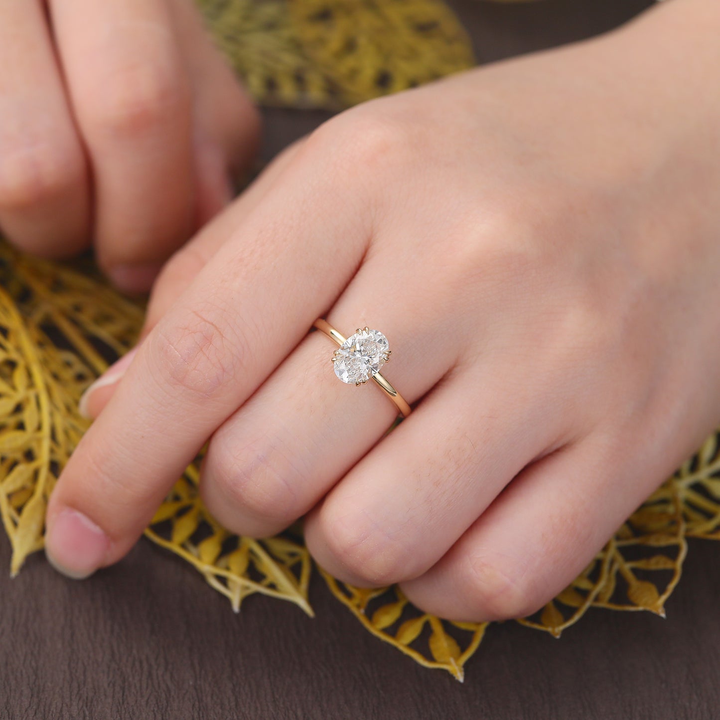 1.28CT Oval cut Lab grown diamond yellow gold engagement Ring.