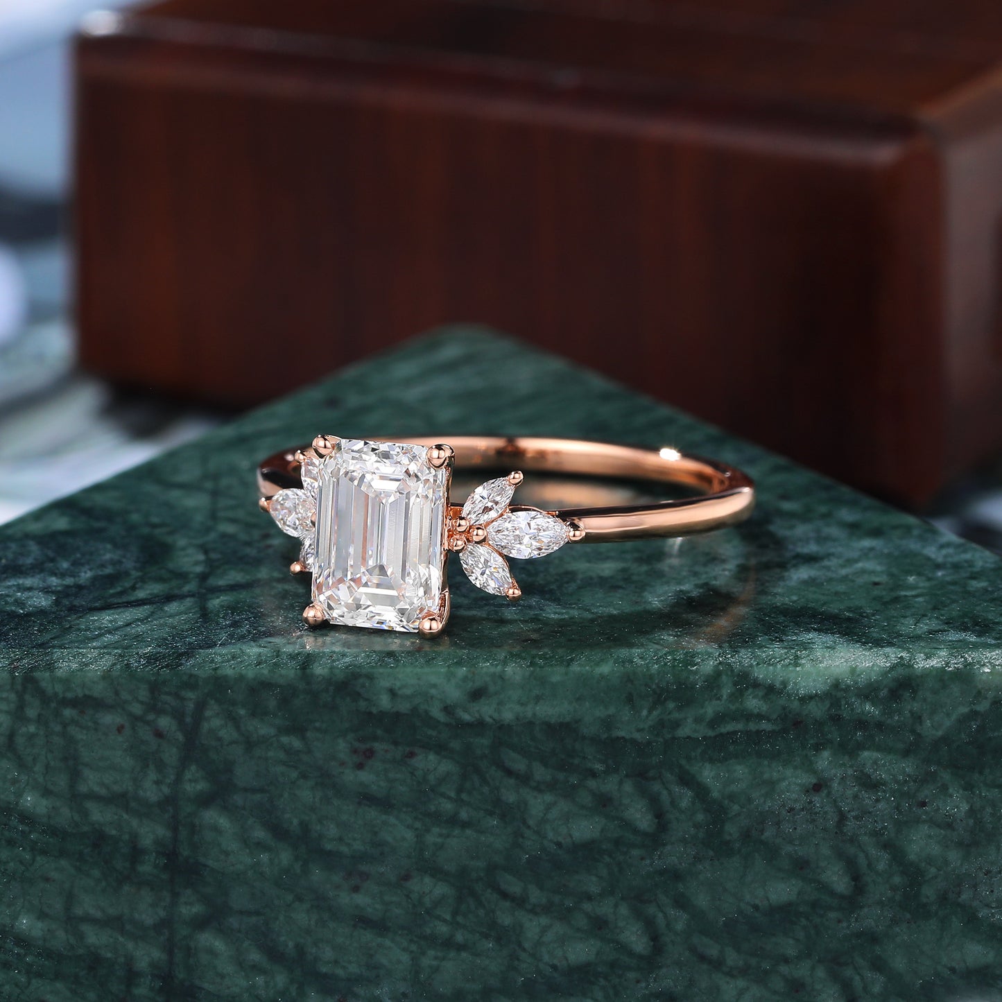 1.7ct Emerald cut Lab grown diamond rose gold engagement Ring.