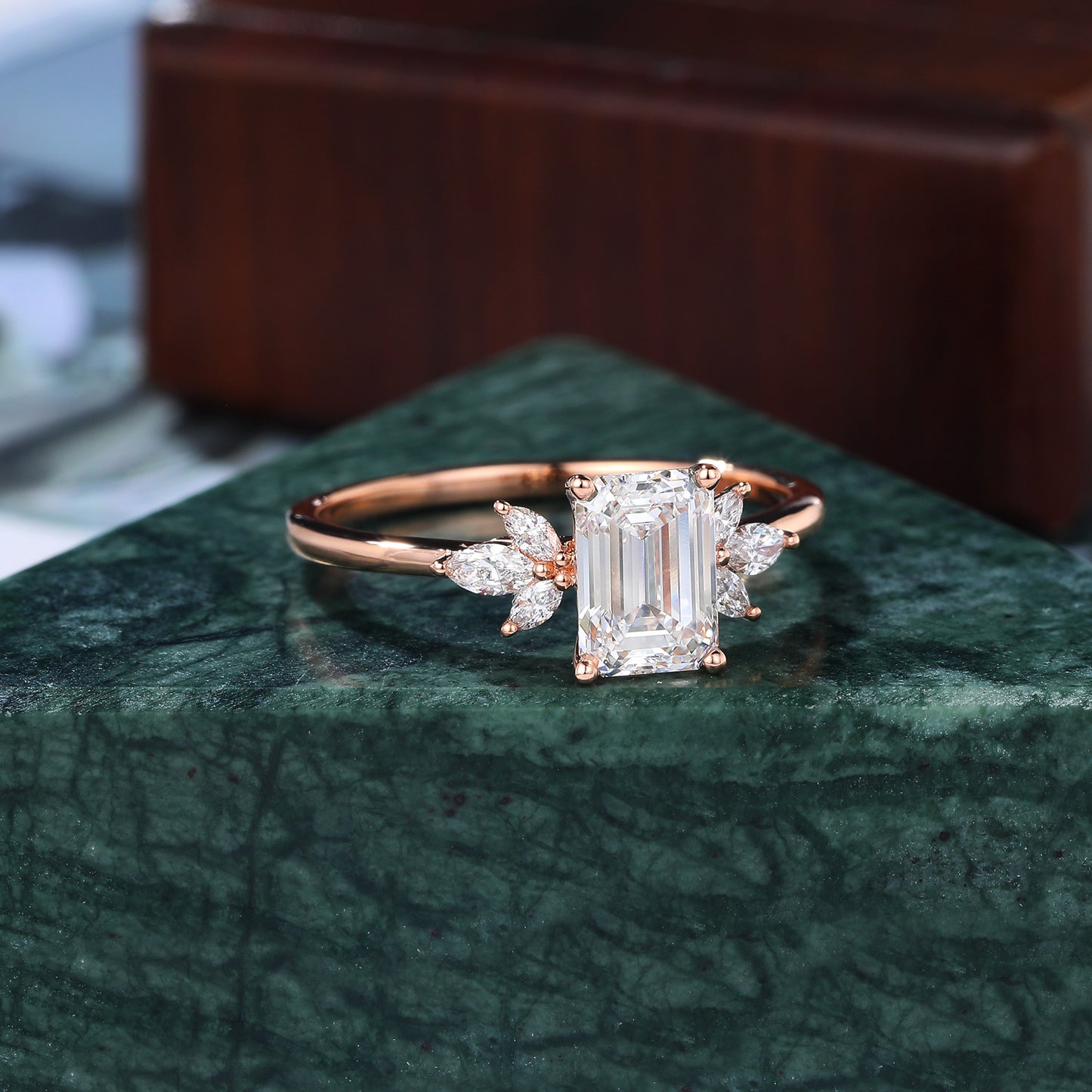 1.7ct Emerald cut Lab grown diamond rose gold engagement Ring.