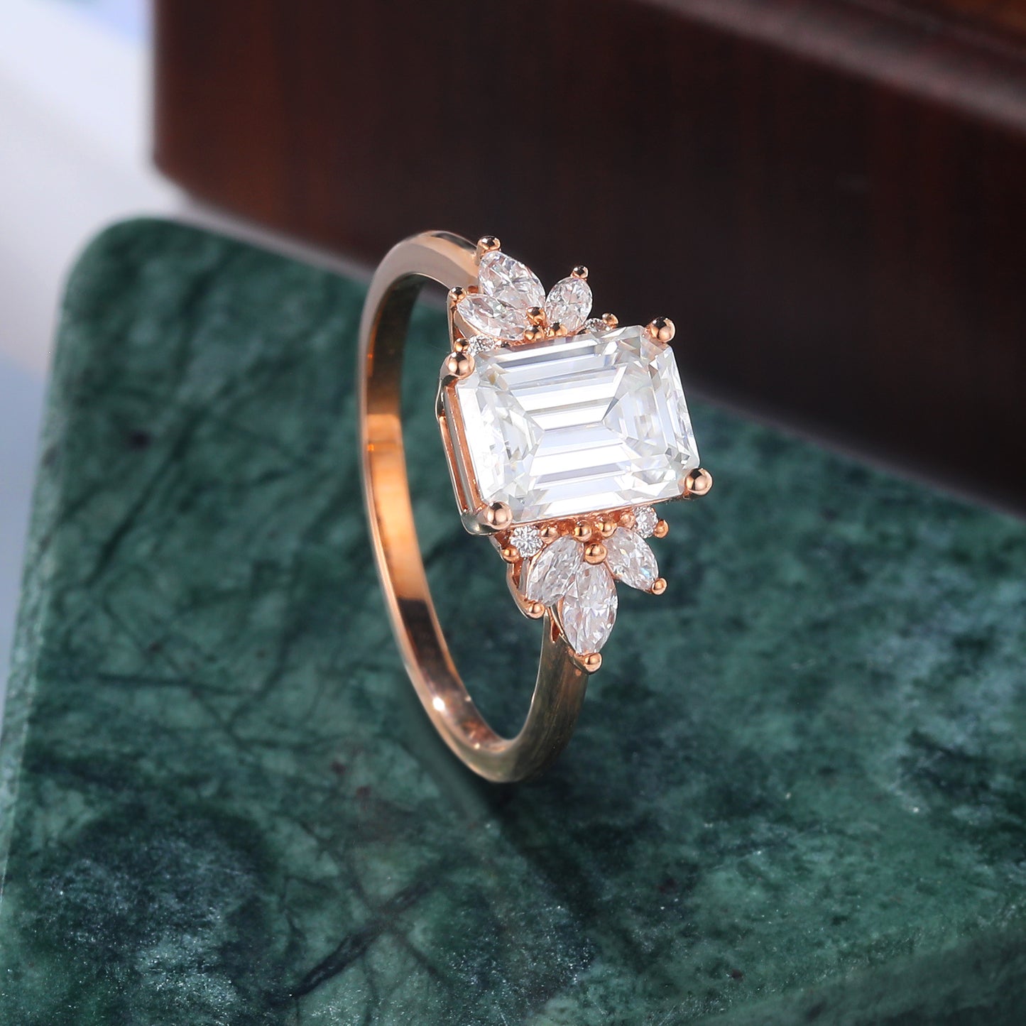1.6ct Emerald cut Lab grown diamond rose gold engagement Ring.