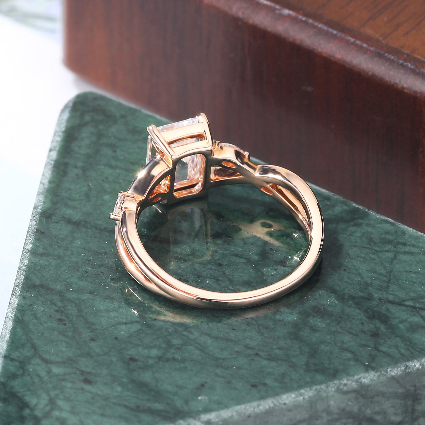 1.6ct Emerald cut Lab grown diamond rose gold engagement Ring.