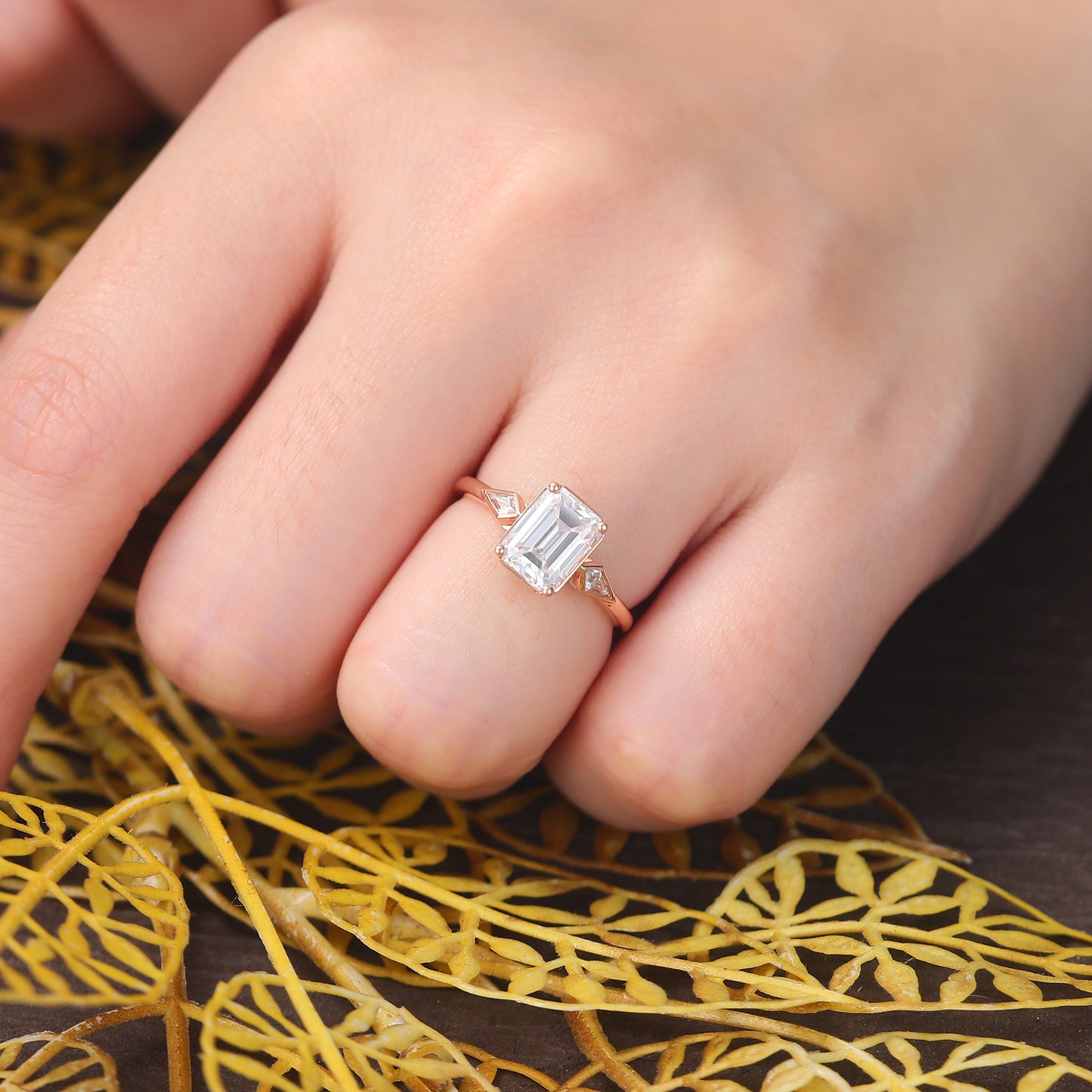1.6ct Emerald cut Lab grown diamond rose gold engagement Ring.