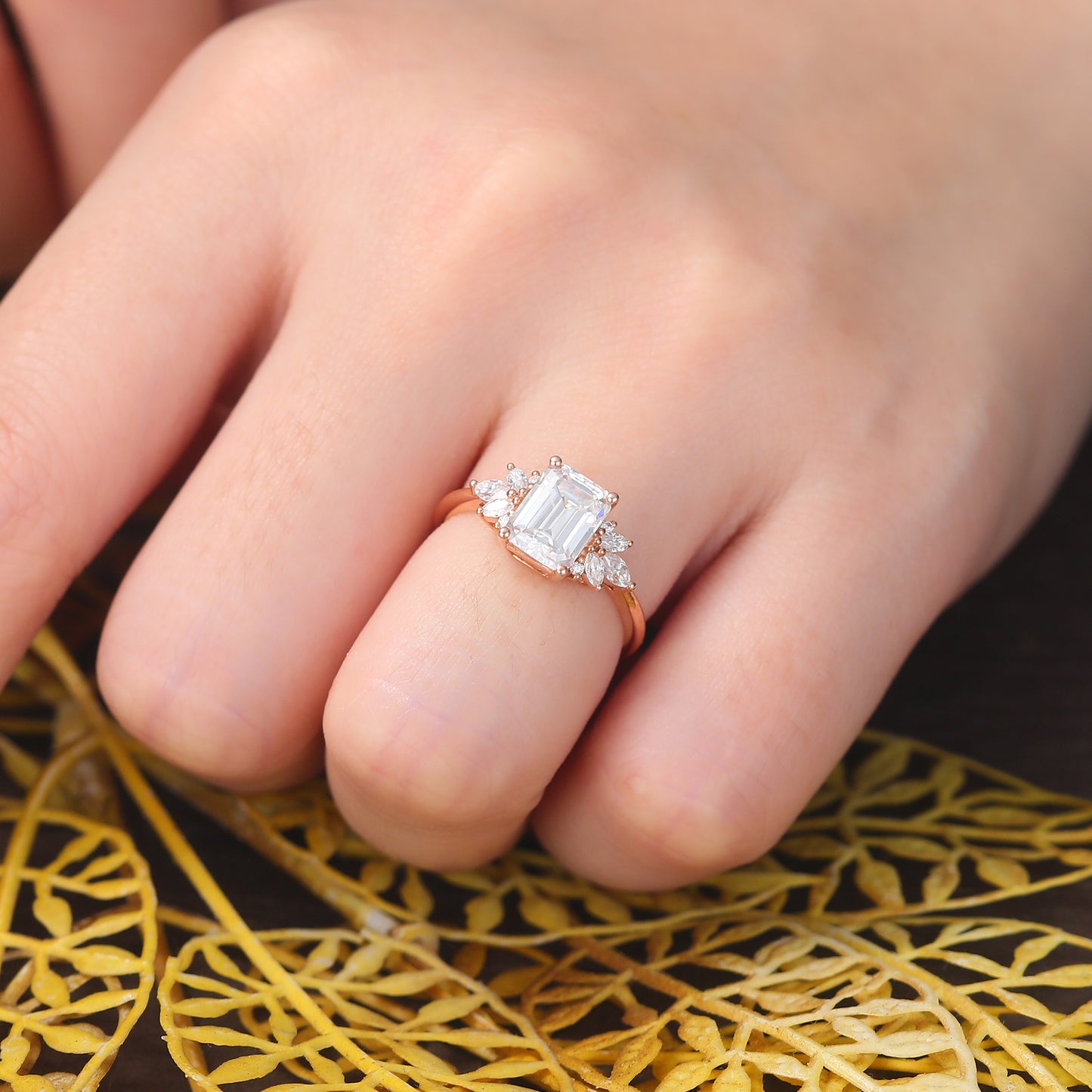 1.6ct Emerald cut Lab grown diamond rose gold engagement Ring.