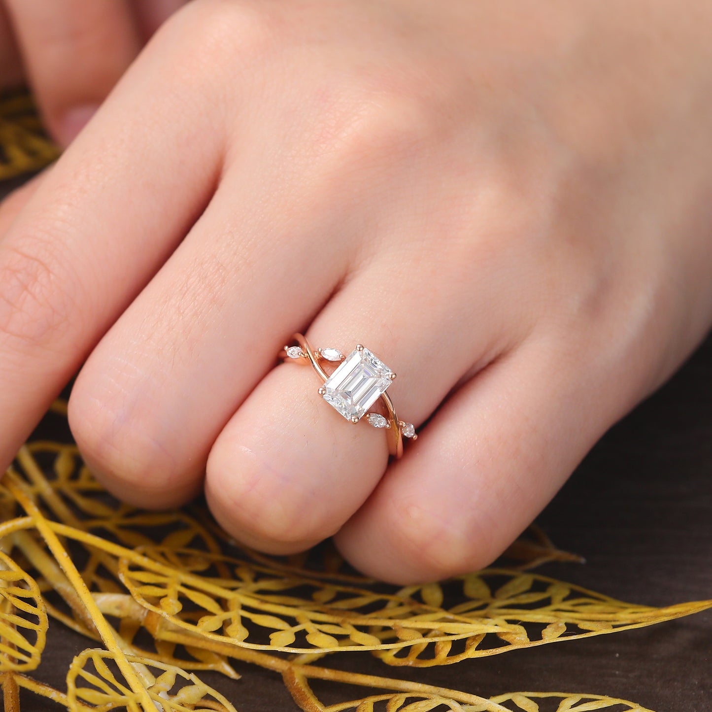 1.6ct Emerald cut Lab grown diamond rose gold engagement Ring.