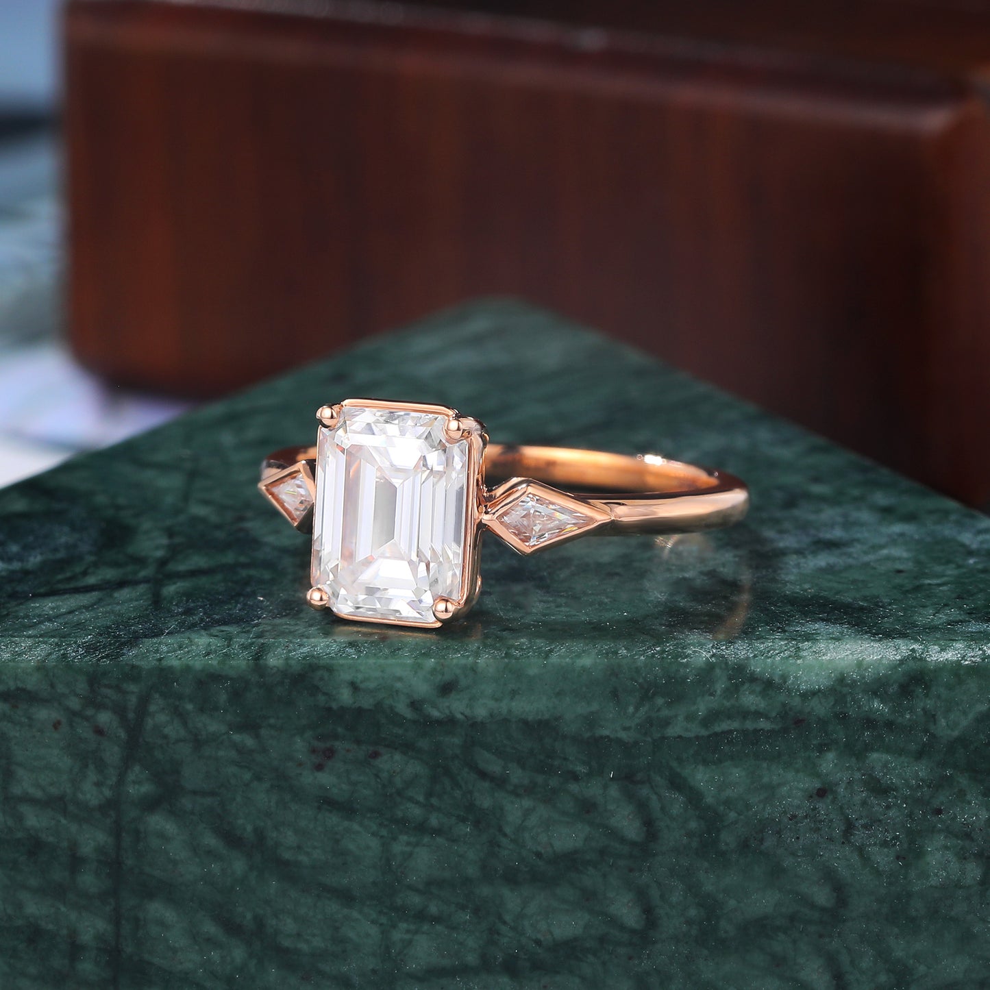 1.6ct Emerald cut Lab grown diamond rose gold engagement Ring.