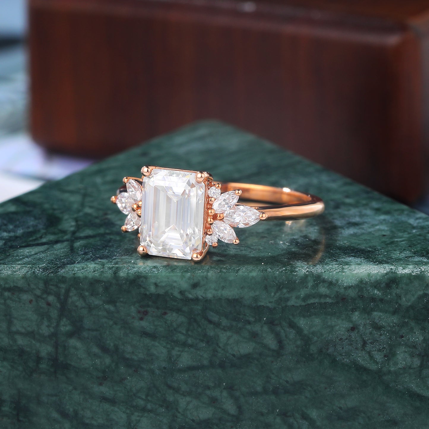 1.6ct Emerald cut Lab grown diamond rose gold engagement Ring.