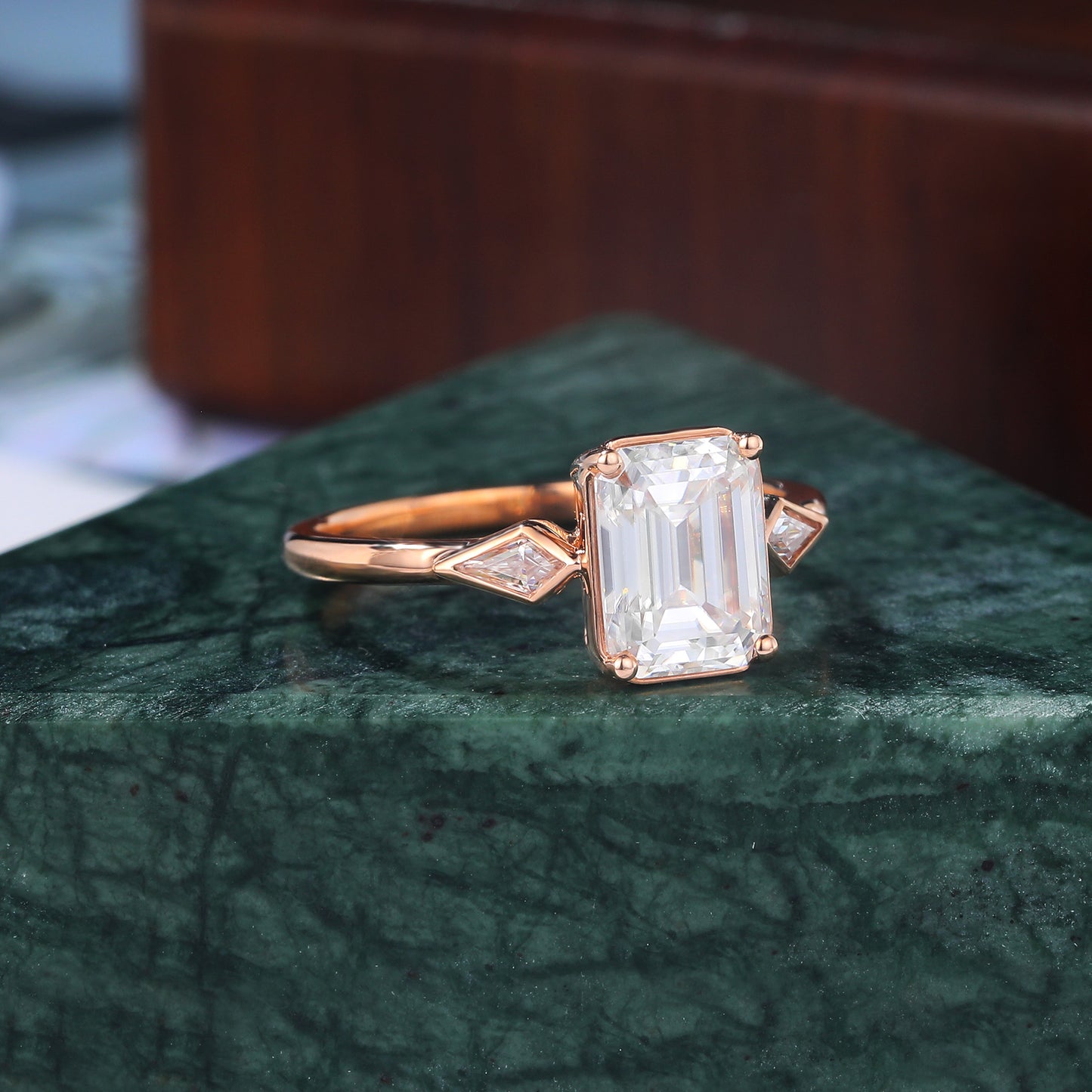 1.6ct Emerald cut Lab grown diamond rose gold engagement Ring.