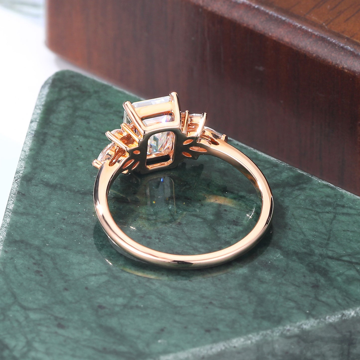 1.6ct Emerald cut Lab grown diamond rose gold engagement Ring.