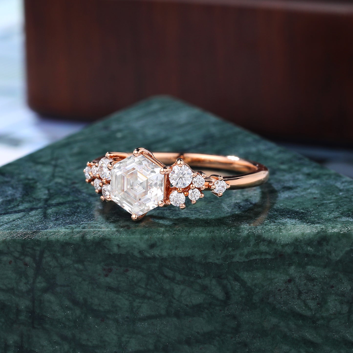 1.0ct Hexagon cut lab-grown Diamond engagement ring .10k /14k/18k gold