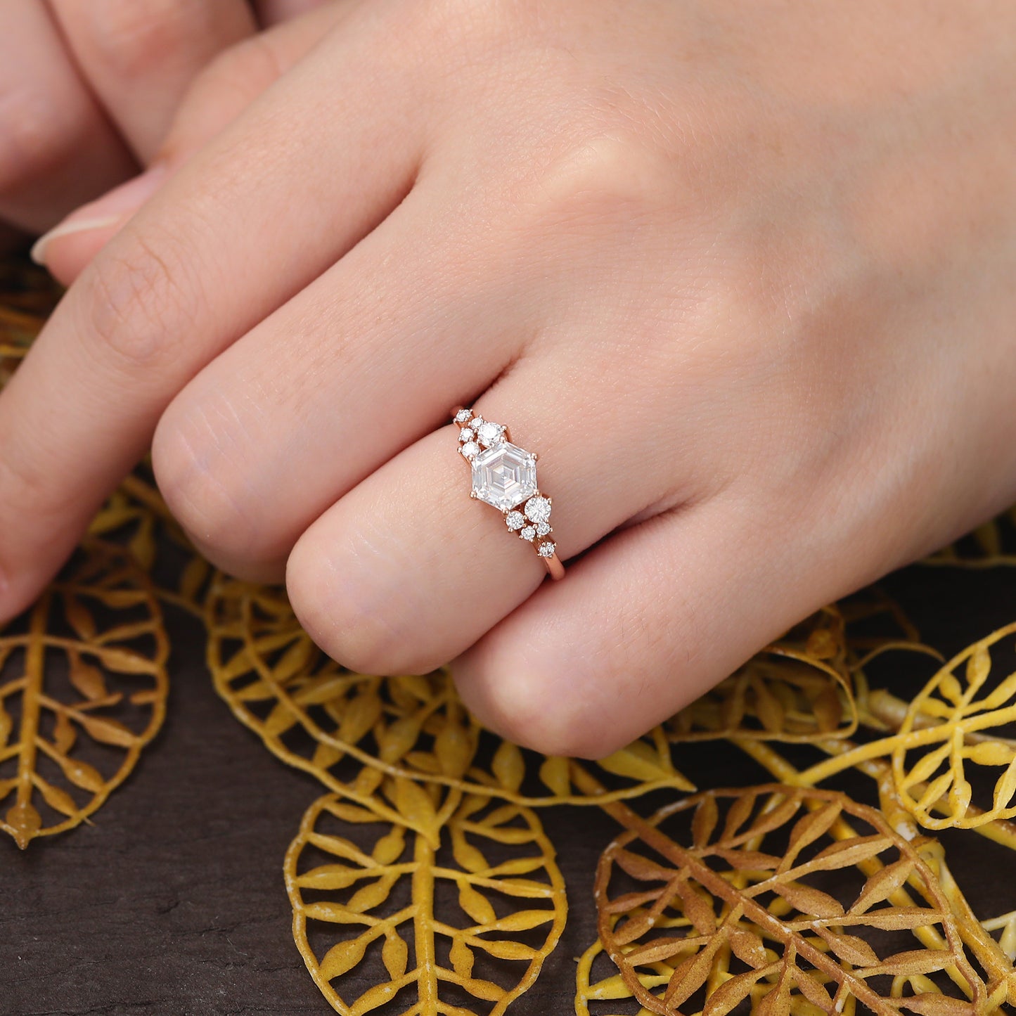 1.0ct Hexagon cut lab-grown Diamond engagement ring .10k /14k/18k gold
