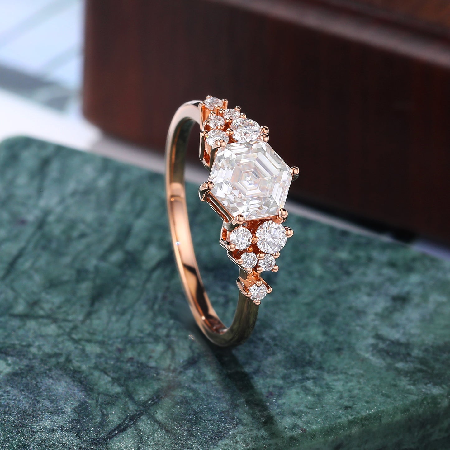 1.0ct Hexagon cut lab-grown Diamond engagement ring .10k /14k/18k gold