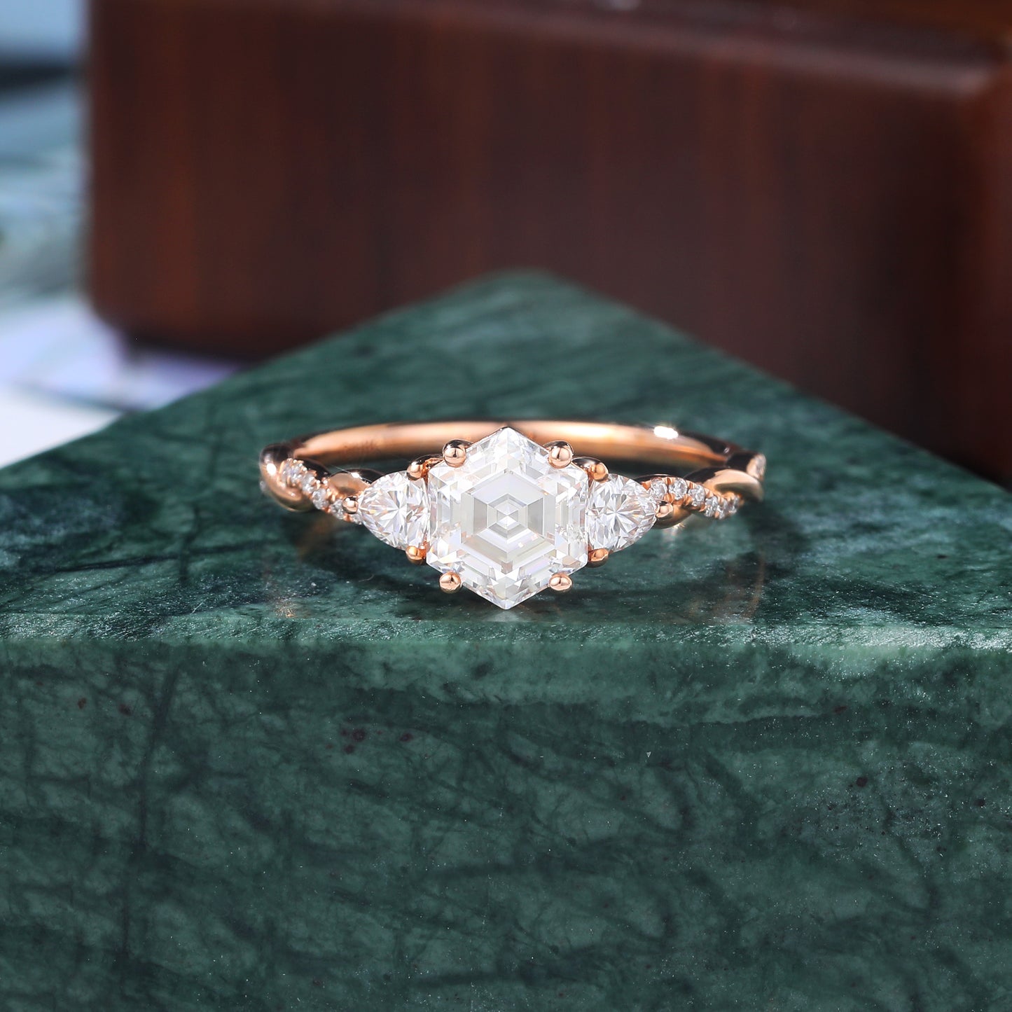 1.0CT Hexagon cut Lab grown diamond rose gold engagement Ring. S925/10k/14k/18k
