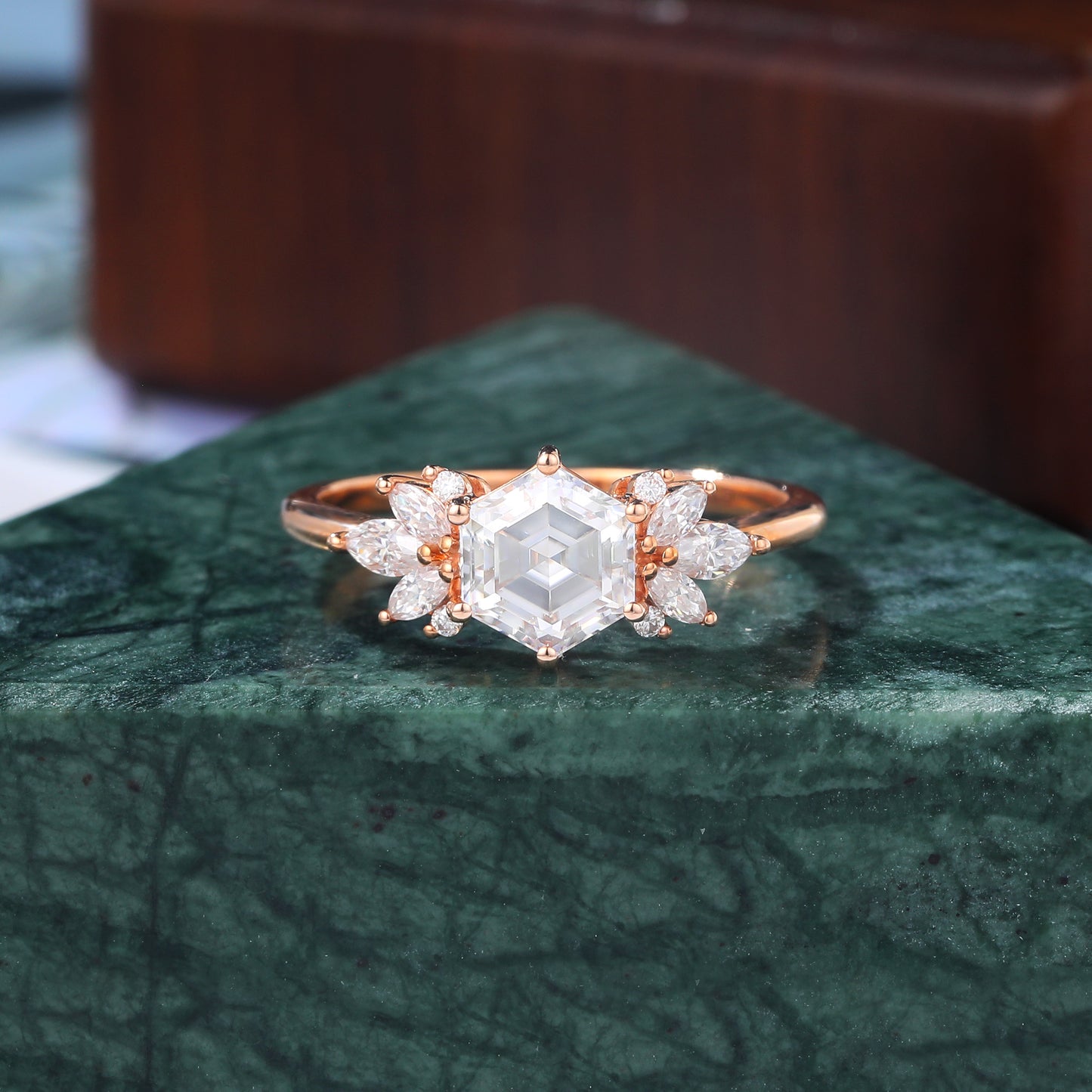 1.0CT Hexagon cut Lab grown diamond rose gold engagement Ring.