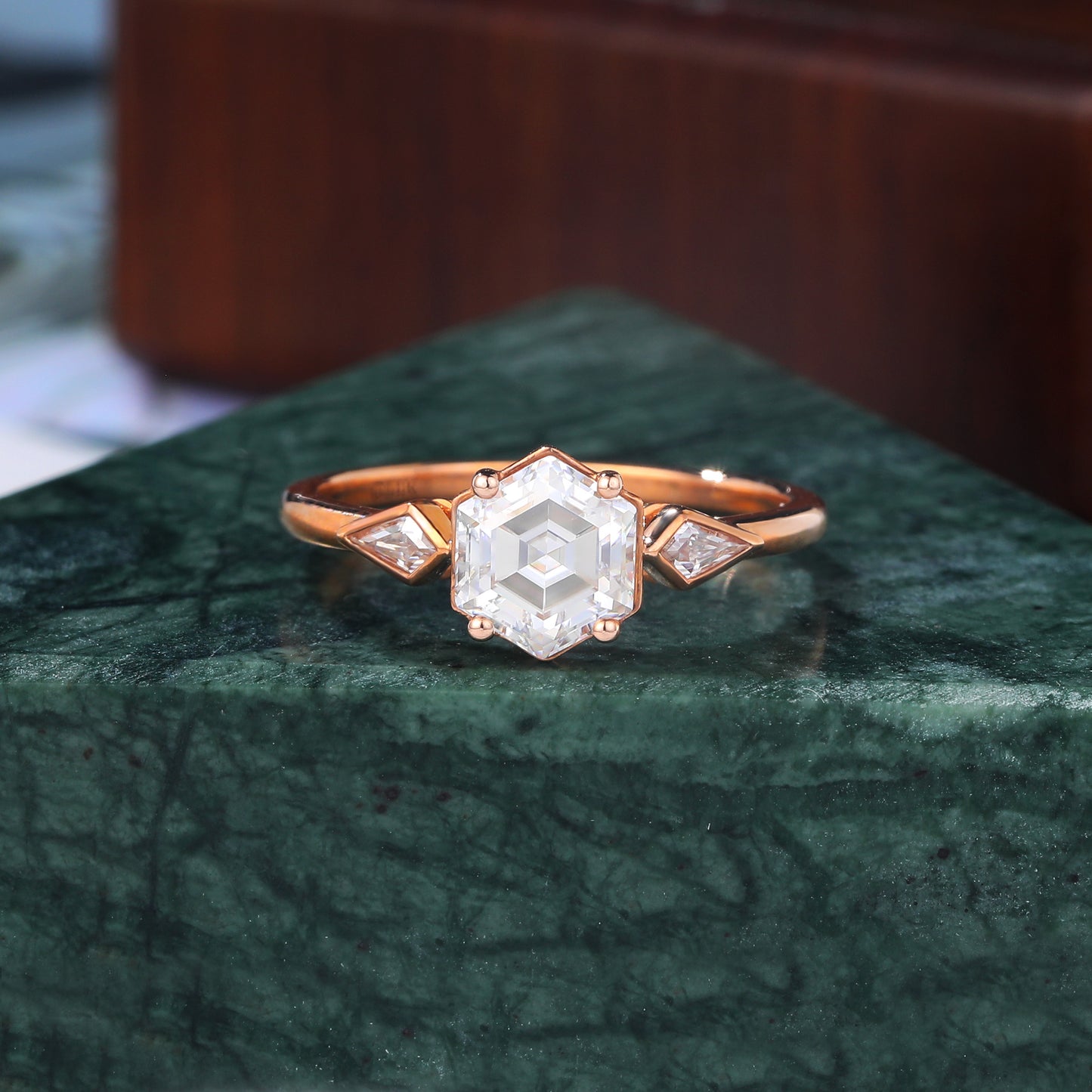 1.0CT Hexagon cut Lab grown diamond rose gold engagement Ring.