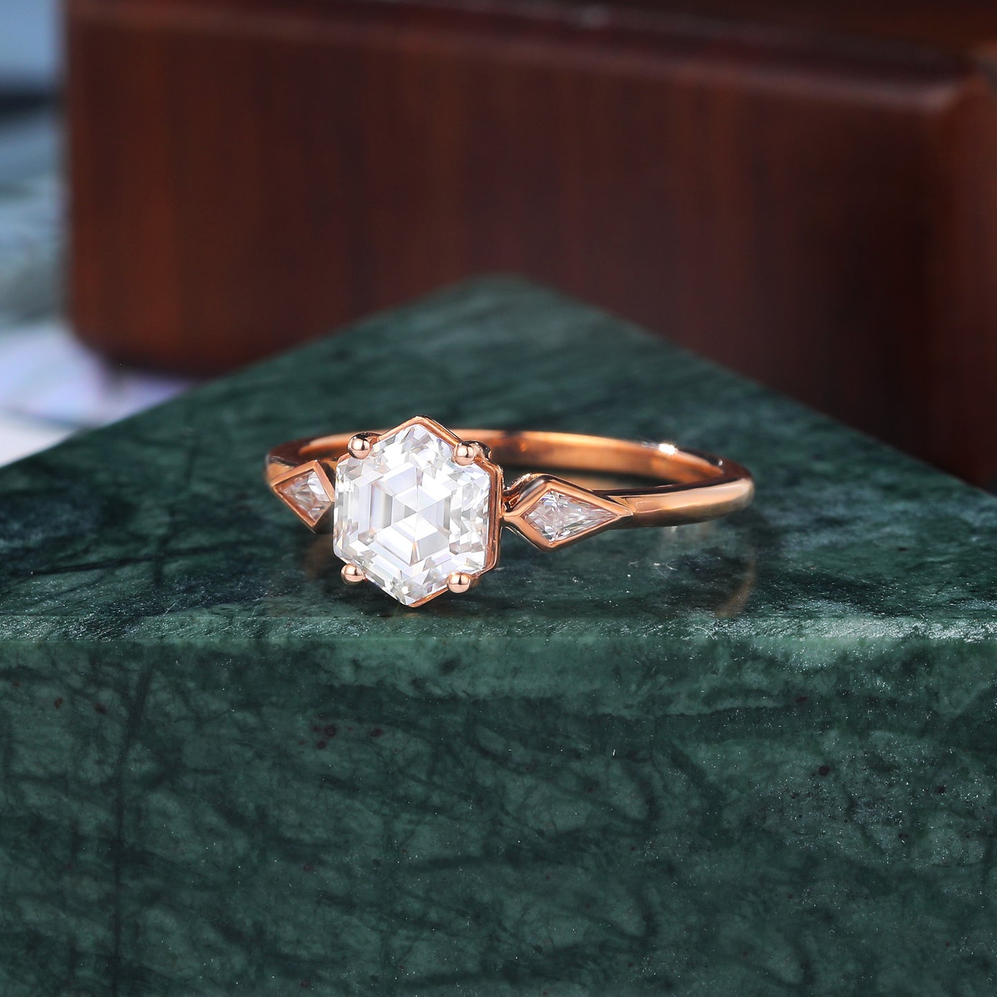 1.0CT Hexagon cut Lab grown diamond rose gold engagement Ring.