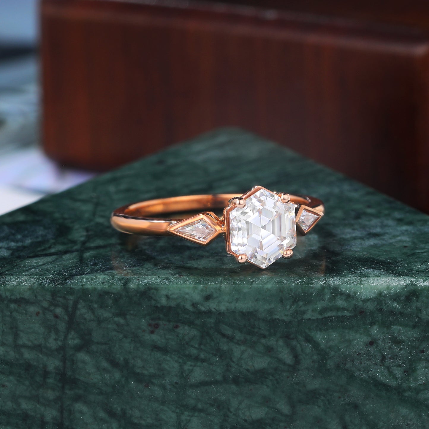 1.0CT Hexagon cut Lab grown diamond rose gold engagement Ring.