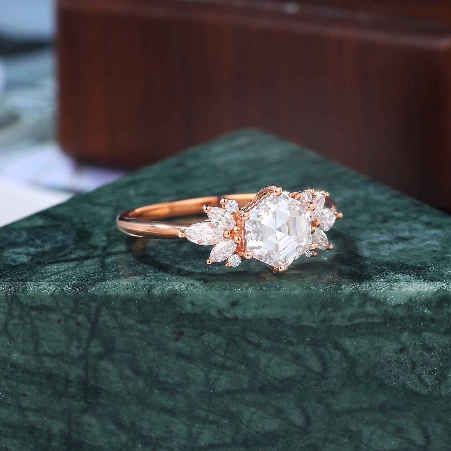 1.0CT Hexagon cut Lab grown diamond rose gold engagement Ring.