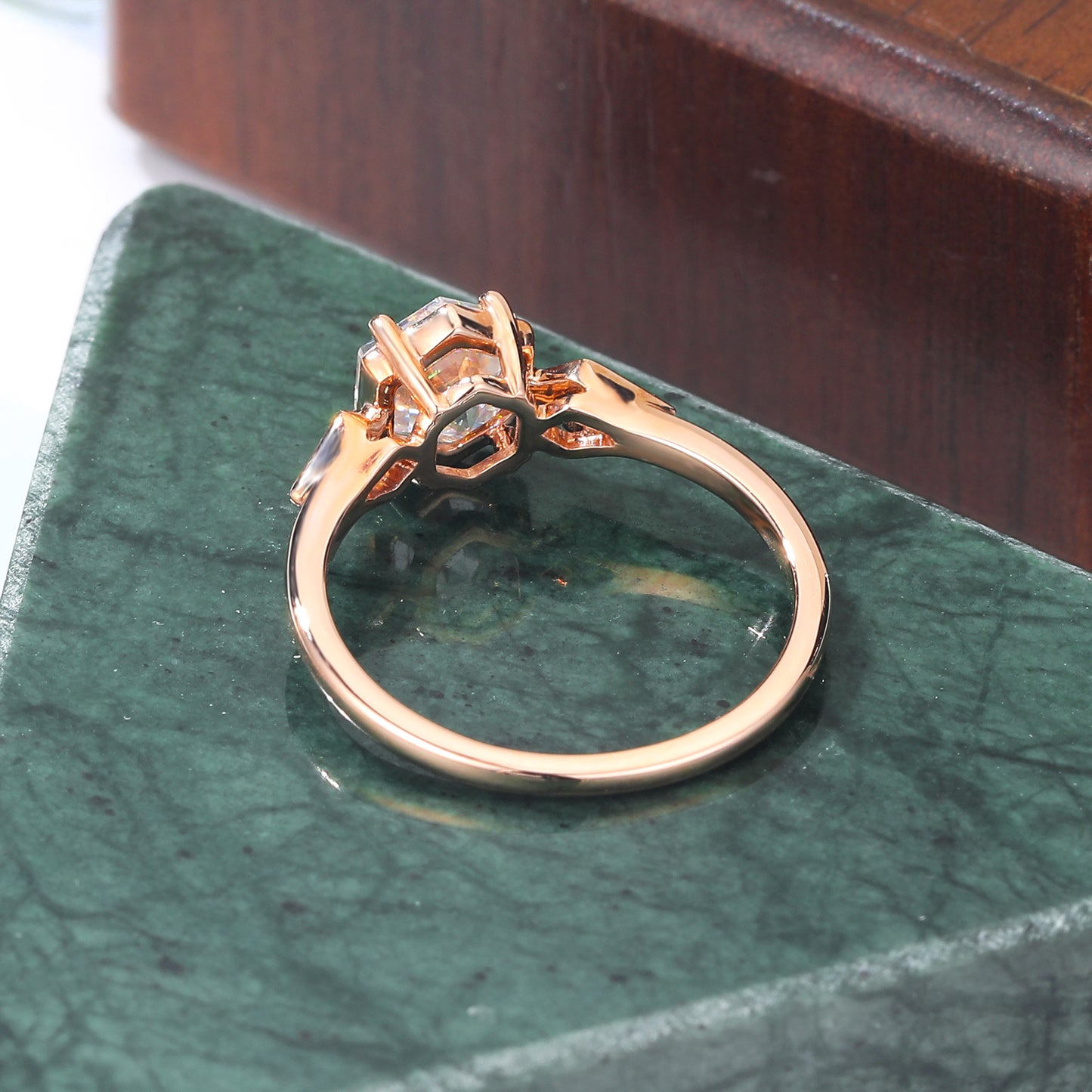 1.0CT Hexagon cut Lab grown diamond rose gold engagement Ring.