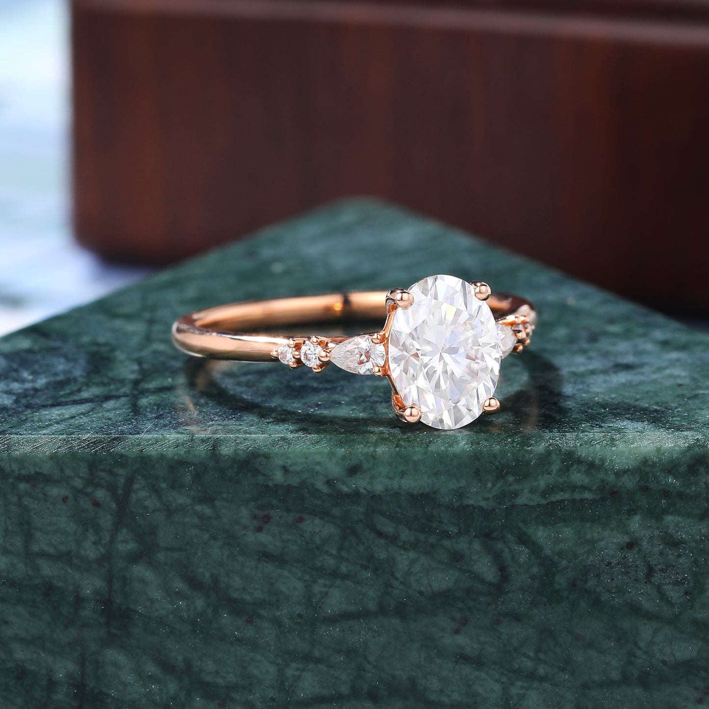 1.5ct Oval Lab grown Diamond engagement ring, Cluster rose gold ring, anniversary gift 14/18k gold