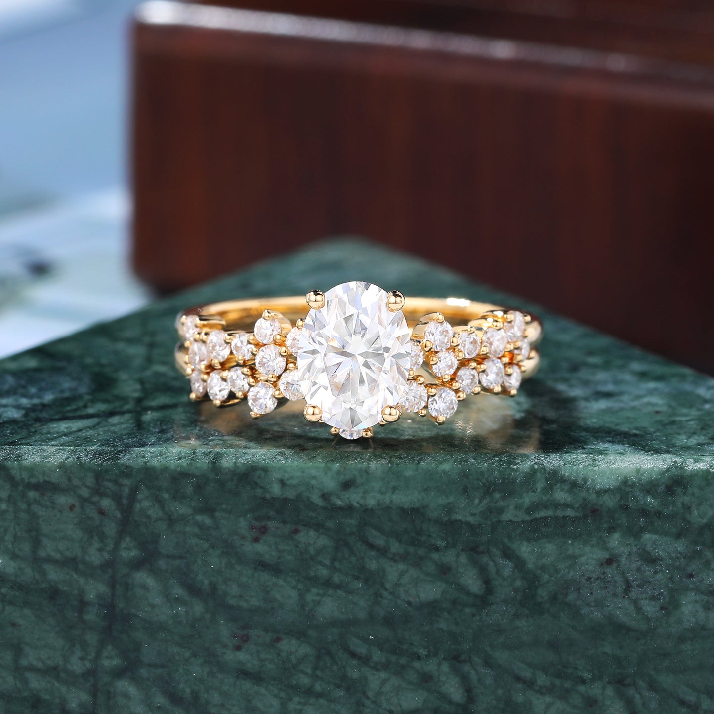 Unique Vintage Oval cut Lab grown Diamond Engagement Ring for women Cluster ring Rose white/yellow/Gold Bridal Wedding ring set