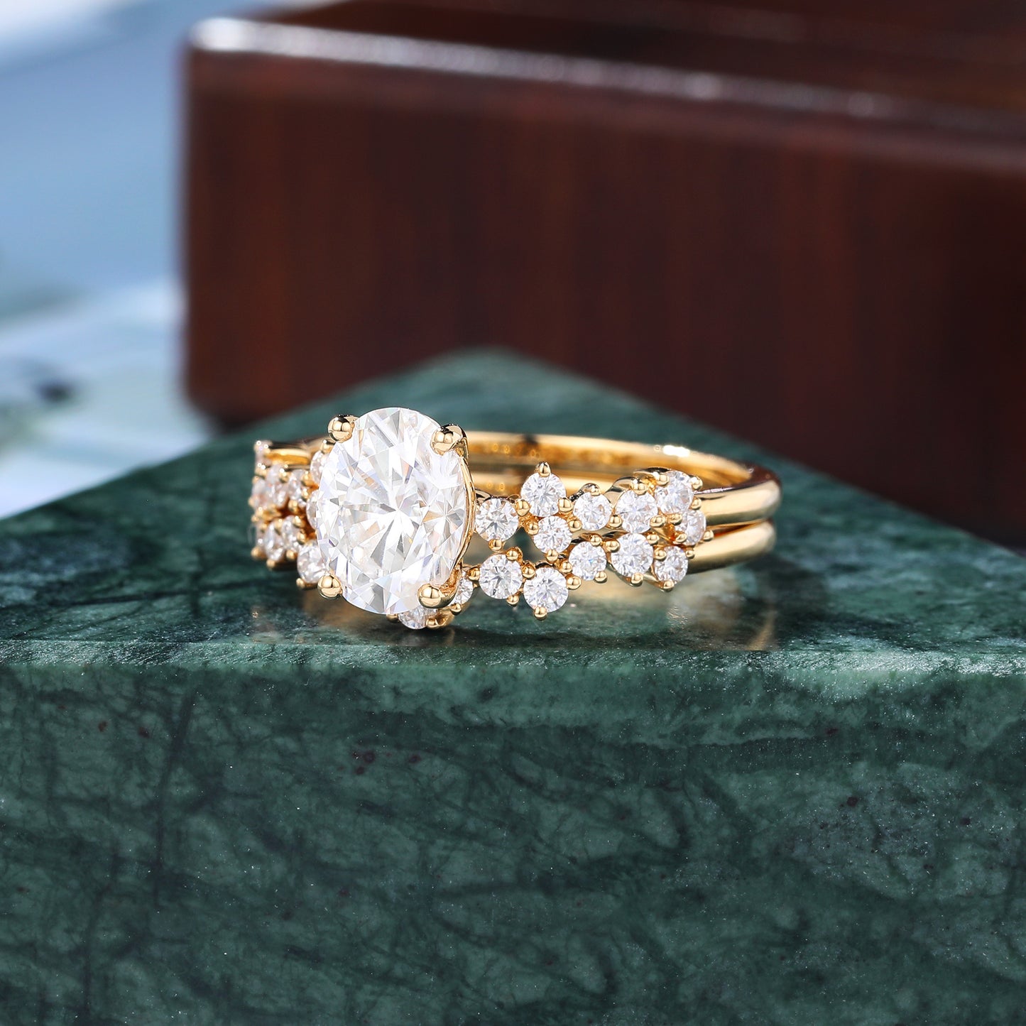 Unique Vintage Oval cut Lab grown Diamond Engagement Ring for women Cluster ring Rose white/yellow/Gold Bridal Wedding ring set