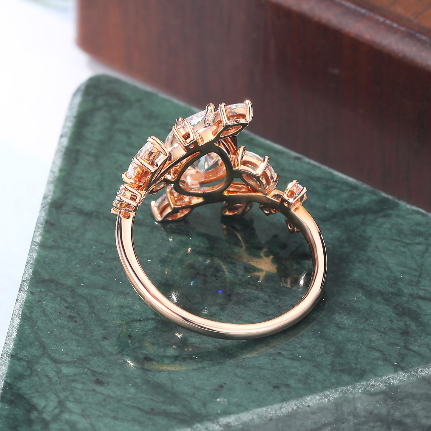 Pear shape moissanite rose gold engagement Ring. Unique twig shaped bridal ring