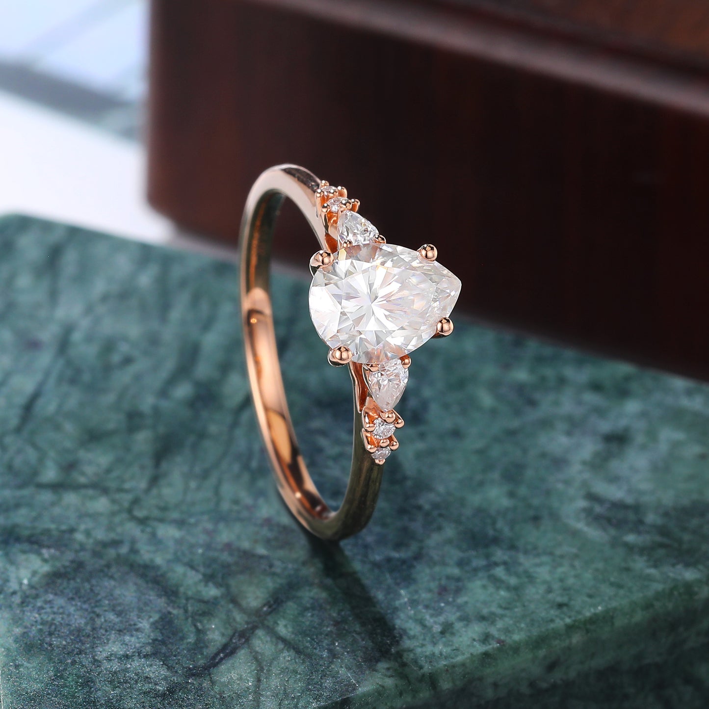 Pear shape moissanite rose gold engagement ring, 10k/14k/18k gold.