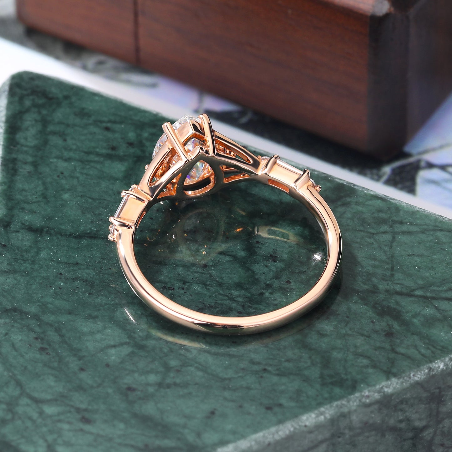 1.1ct Pear shape moissanite engagement ring rose gold Cluster yellow gold white gold ring anniversary gift 10k/14k/18k/925silver