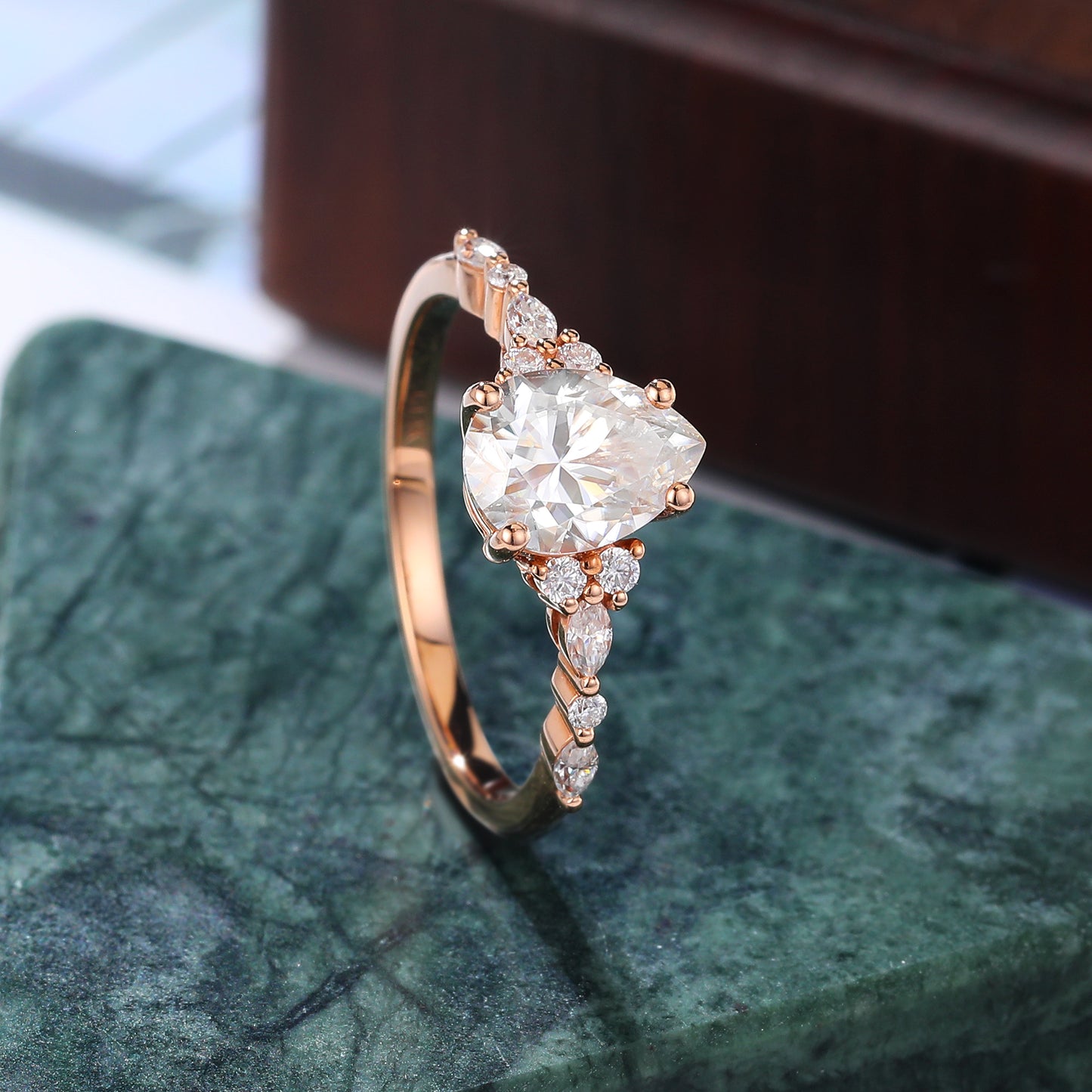 Pear shape moissanite rose gold engagement ring,10k/14k/18k gold.