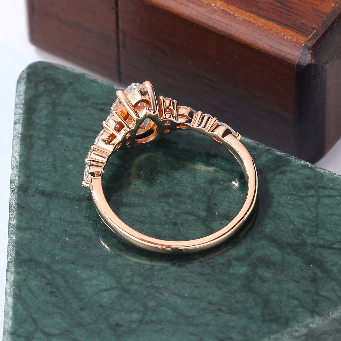 Pear shape moissanite rose gold engagement ring,10k/14k/18k gold.