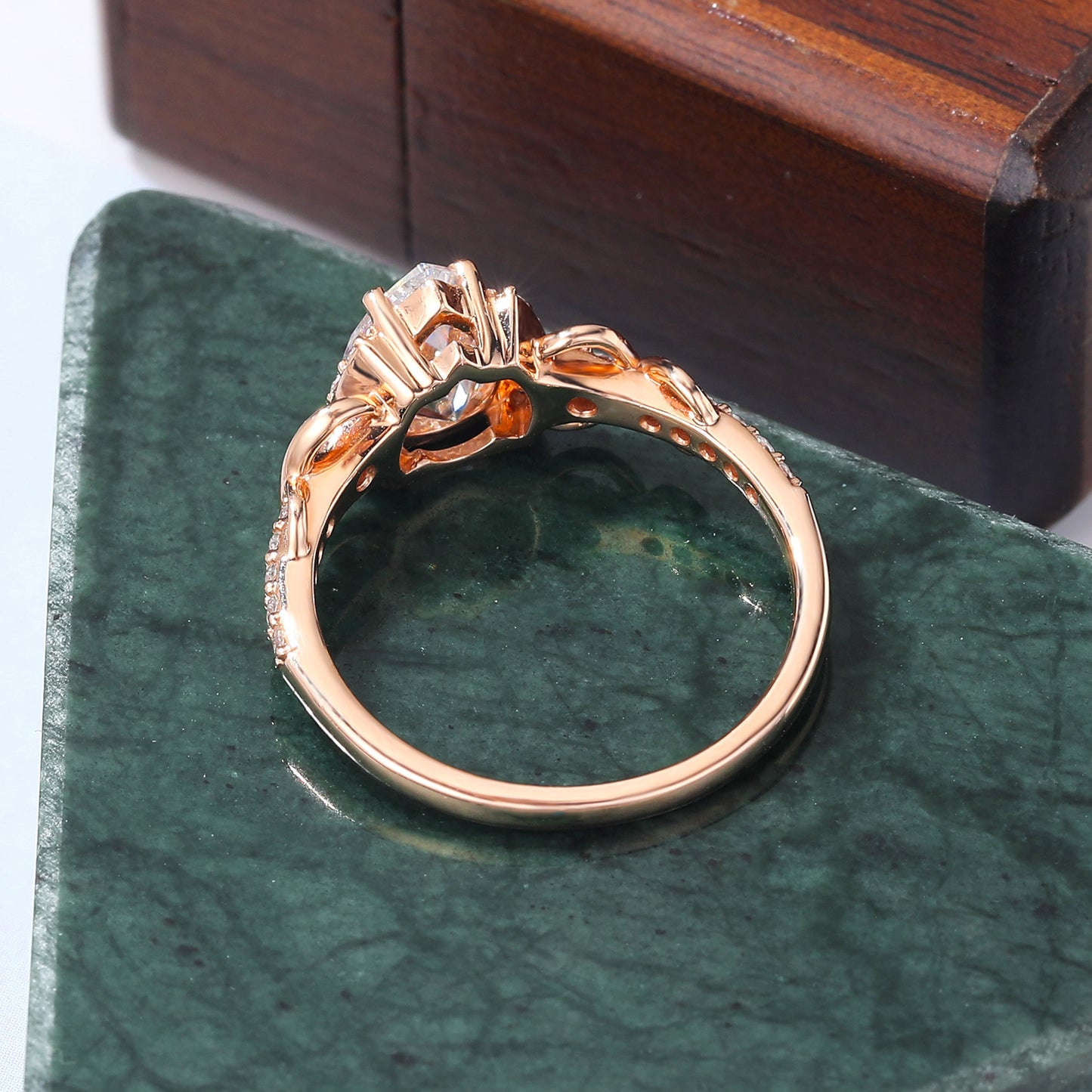 Pear shape moissanite rose gold engagement ring, 10k/14k/18k gold.