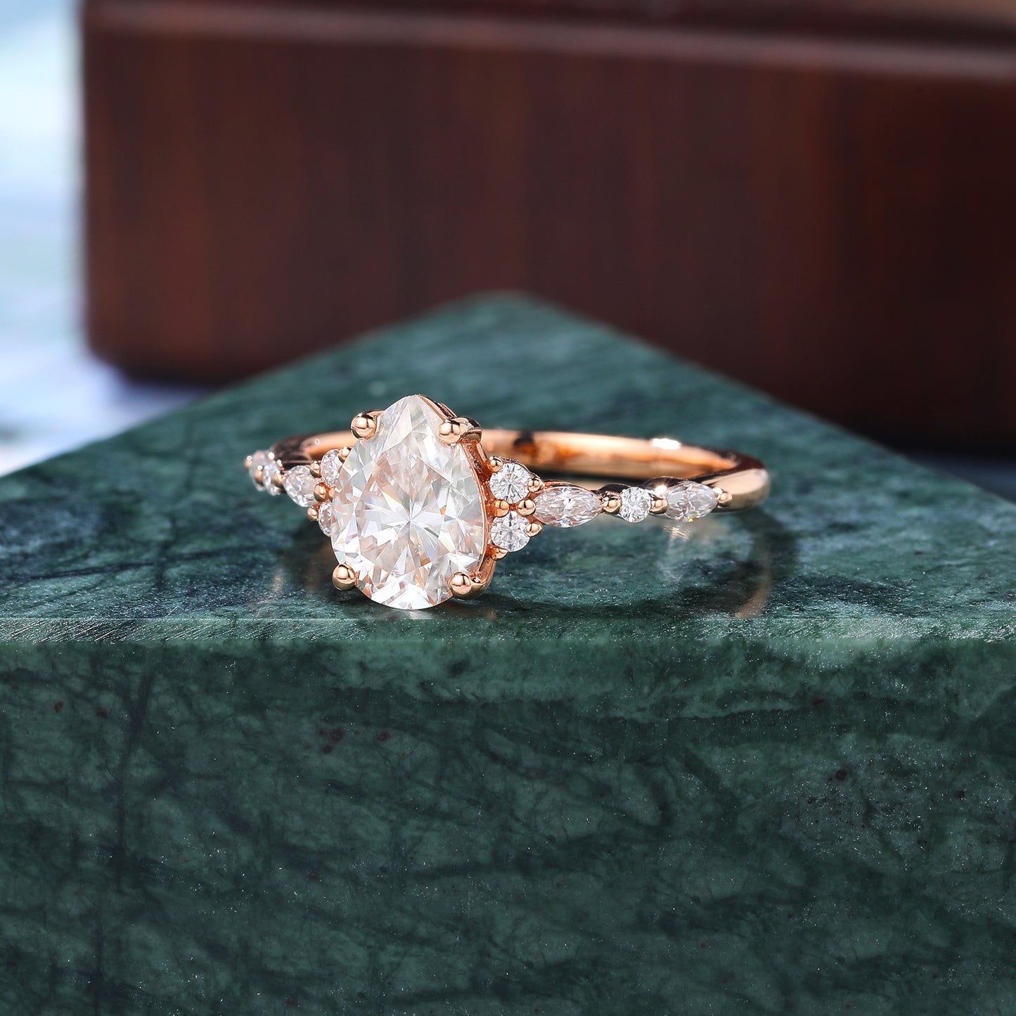 Pear shape moissanite rose gold engagement ring,10k/14k/18k gold.