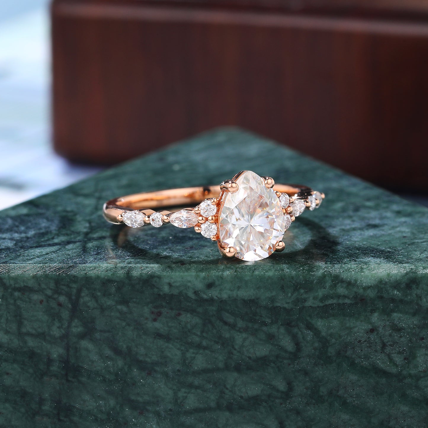 Pear shape moissanite rose gold engagement ring,10k/14k/18k gold.
