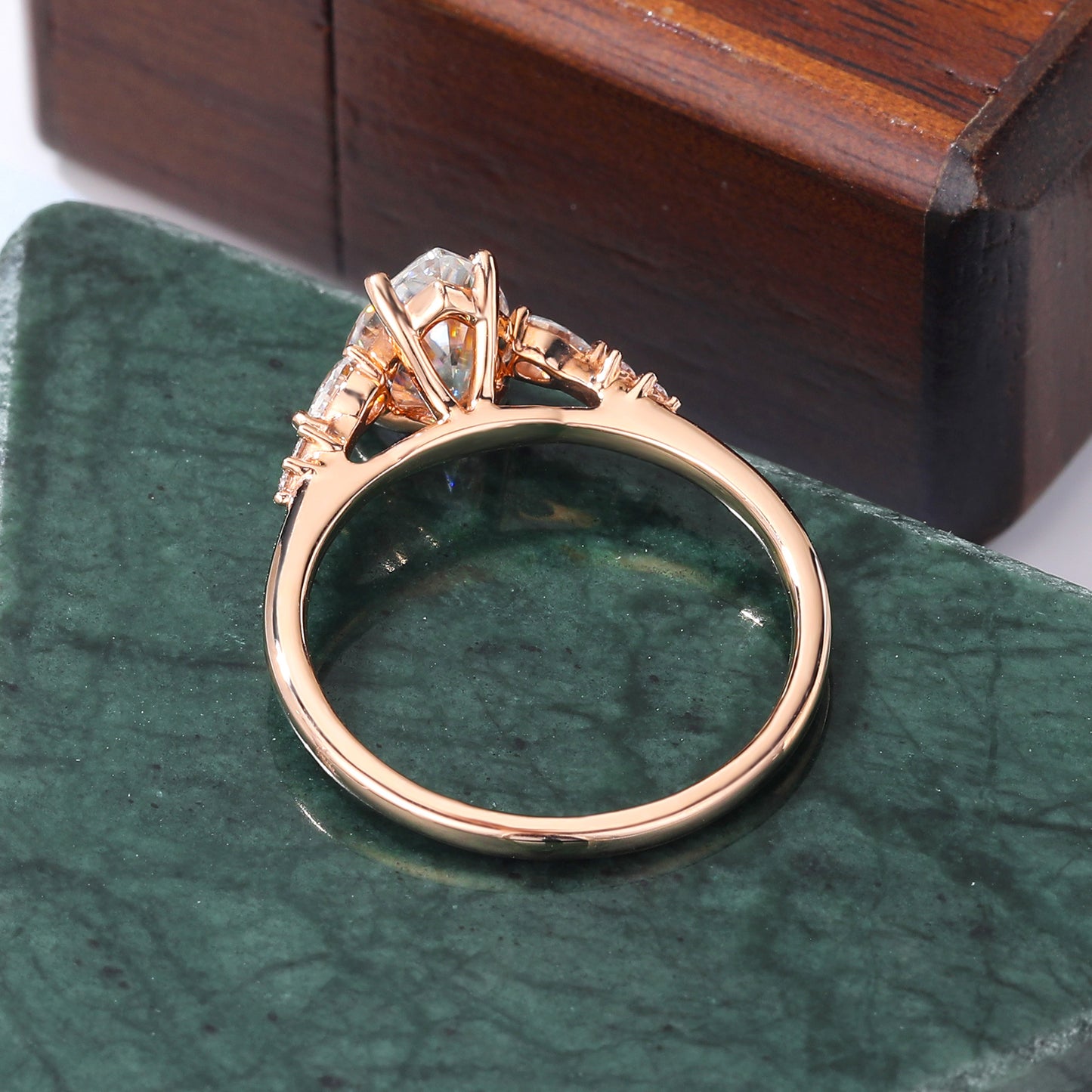 Pear shape moissanite rose gold engagement ring, 10k/14k/18k gold.