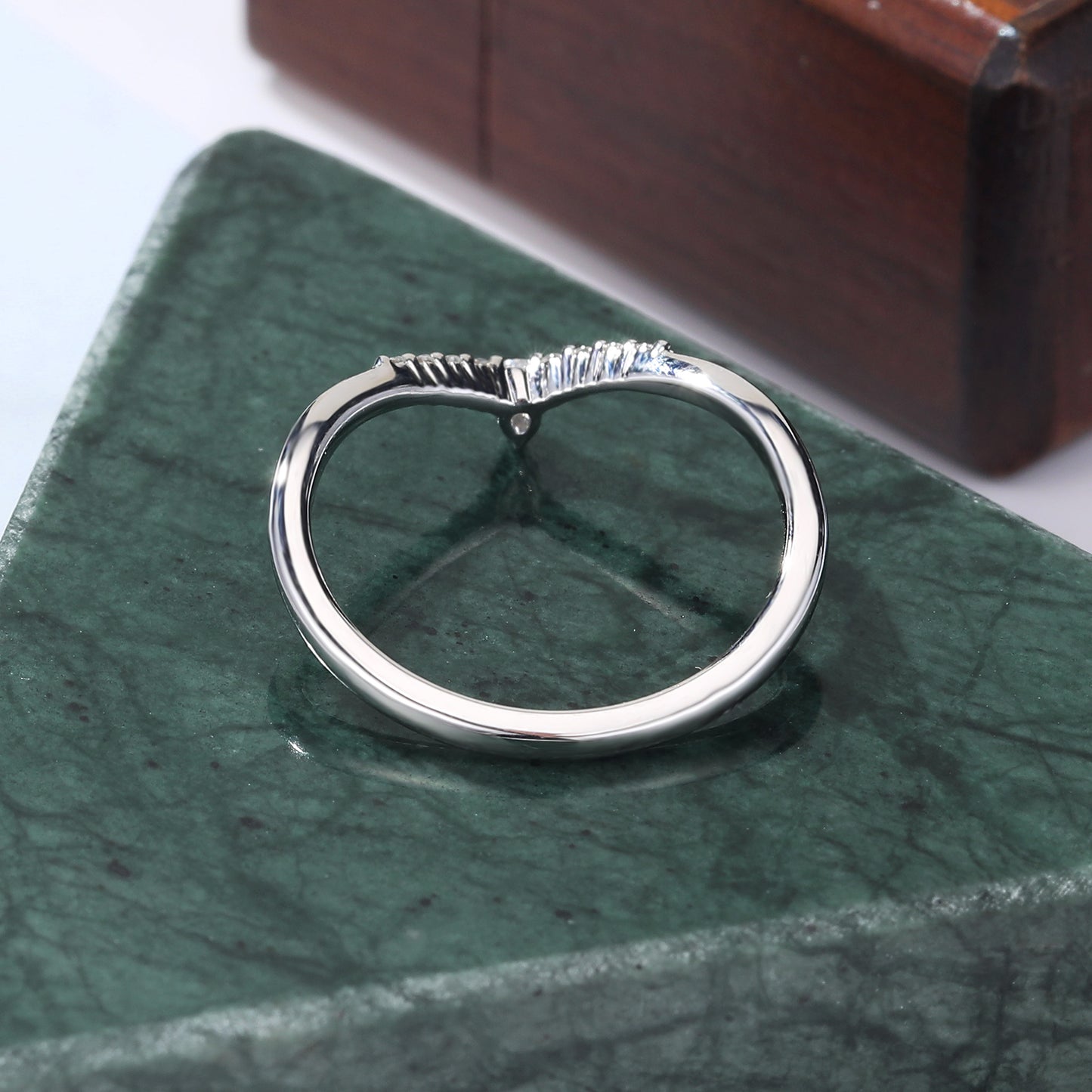 Curved white gold Lab grown Diamond wedding band. Curved S925/10k/14k/18k , rose /white /yellow gold ring.