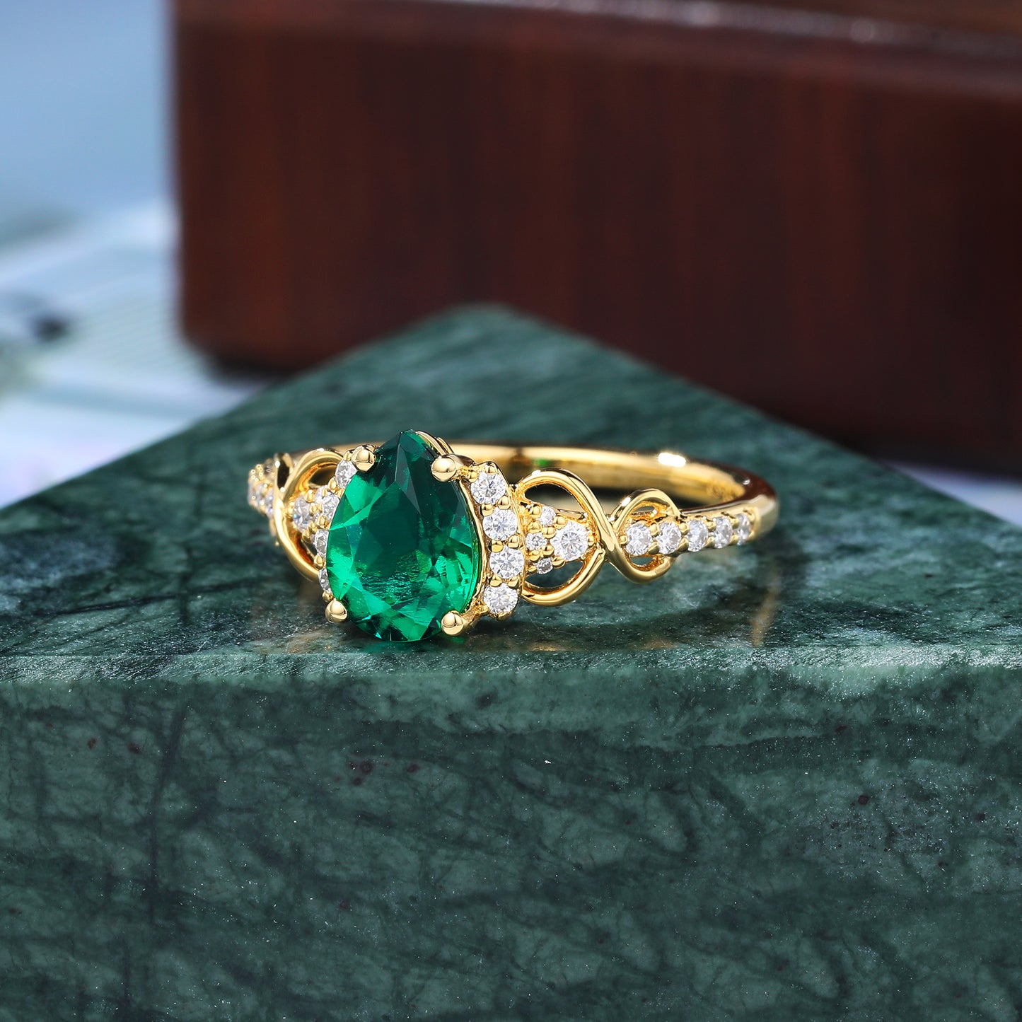 Vintage Lab emerald engagement Ring. unique diamond ring, 925silver/10k/14k/18k