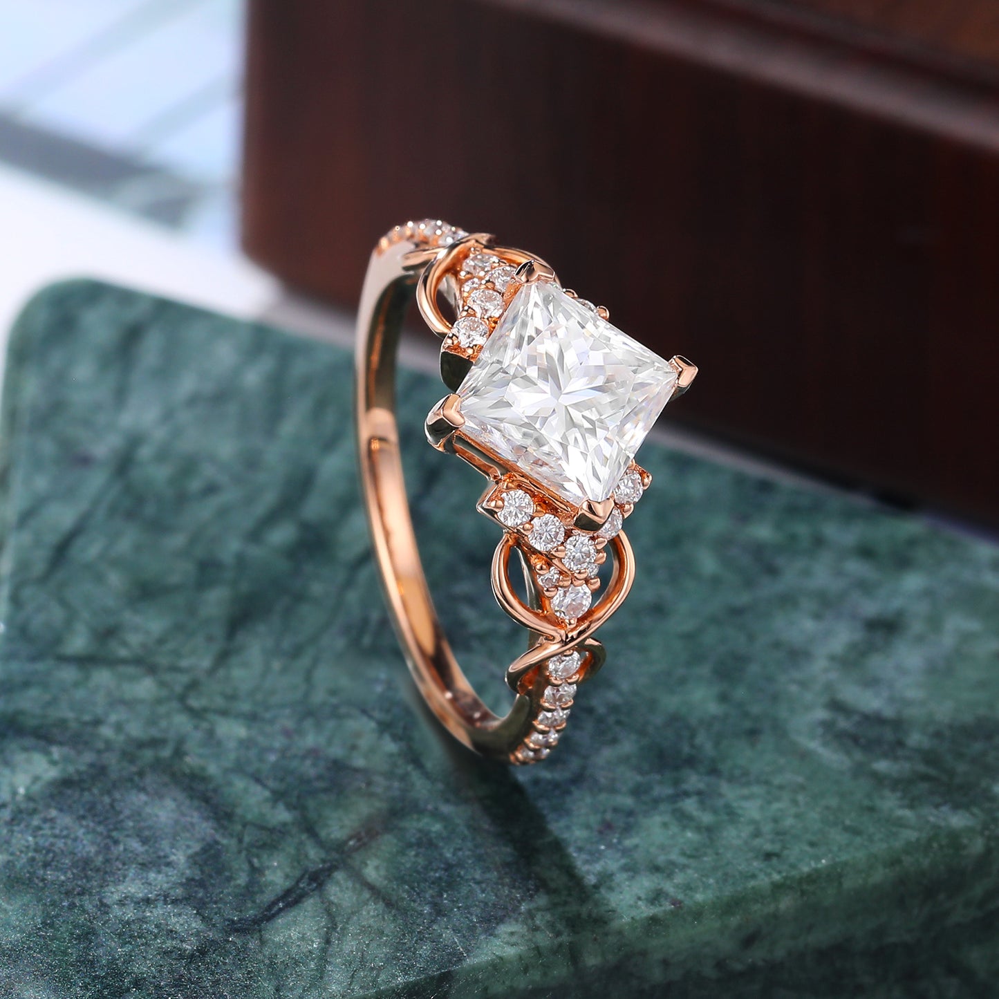 1.55ct Princess cut moissanite engagement ring, S925/10K/14K/18K rose gold anniversary gift