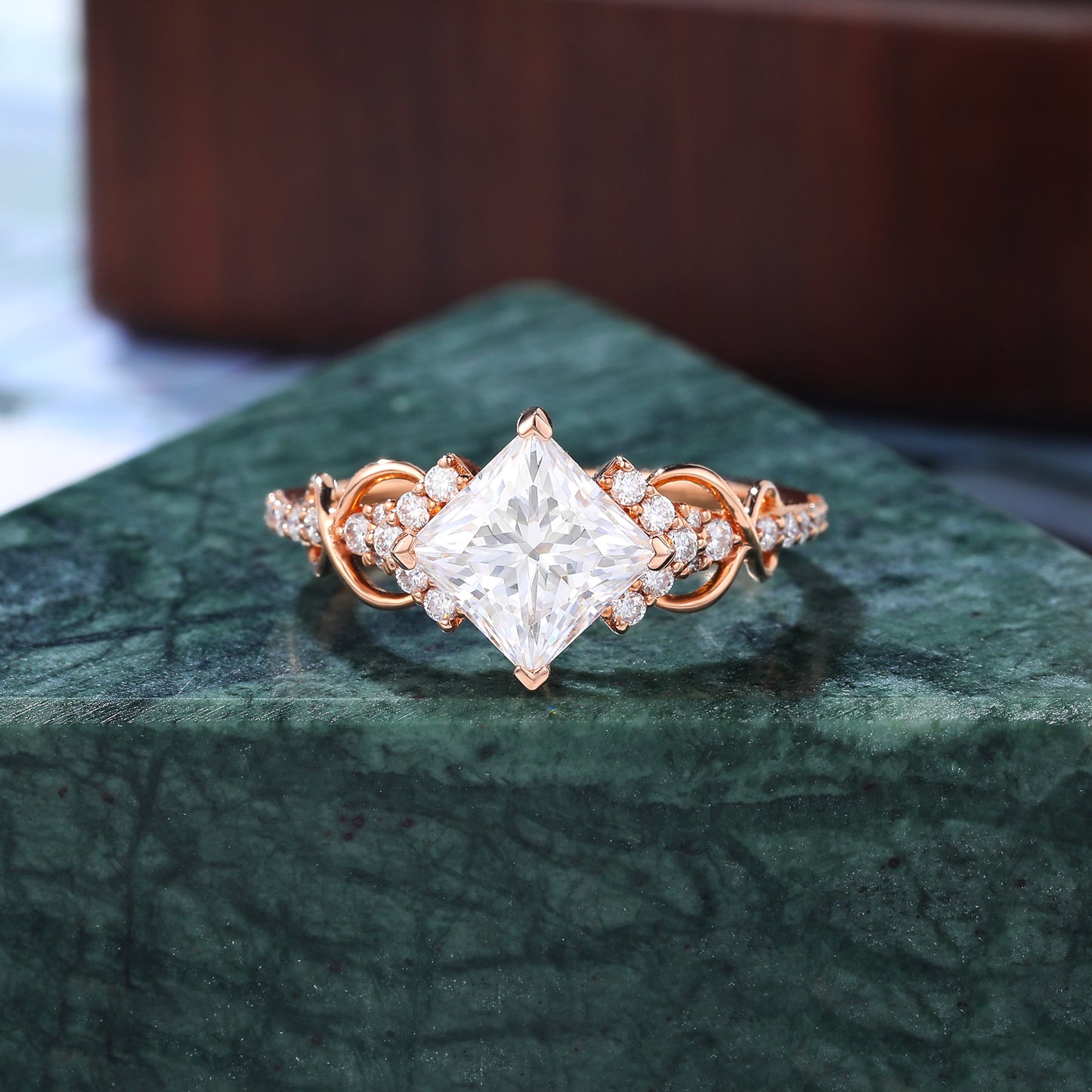 1.55ct Princess cut moissanite engagement ring, S925/10K/14K/18K rose gold anniversary gift
