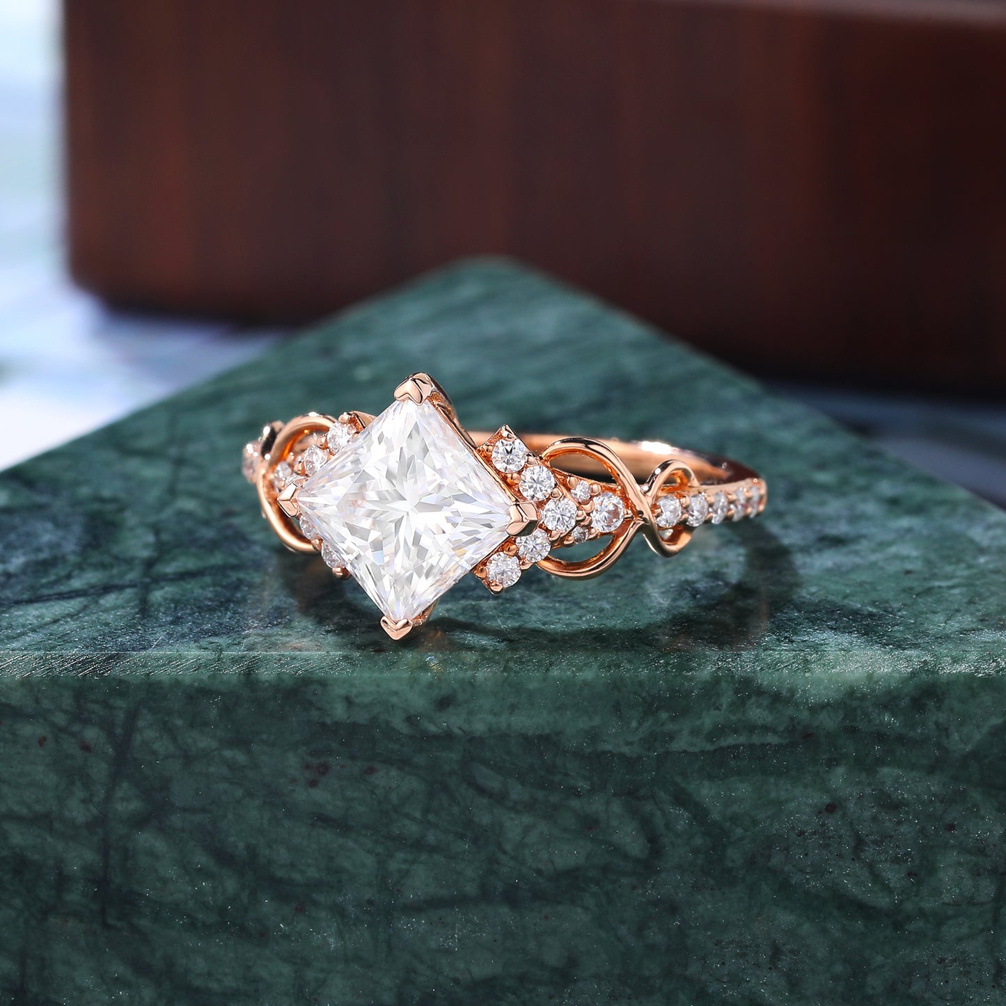 1.55ct Princess cut moissanite engagement ring, S925/10K/14K/18K rose gold anniversary gift
