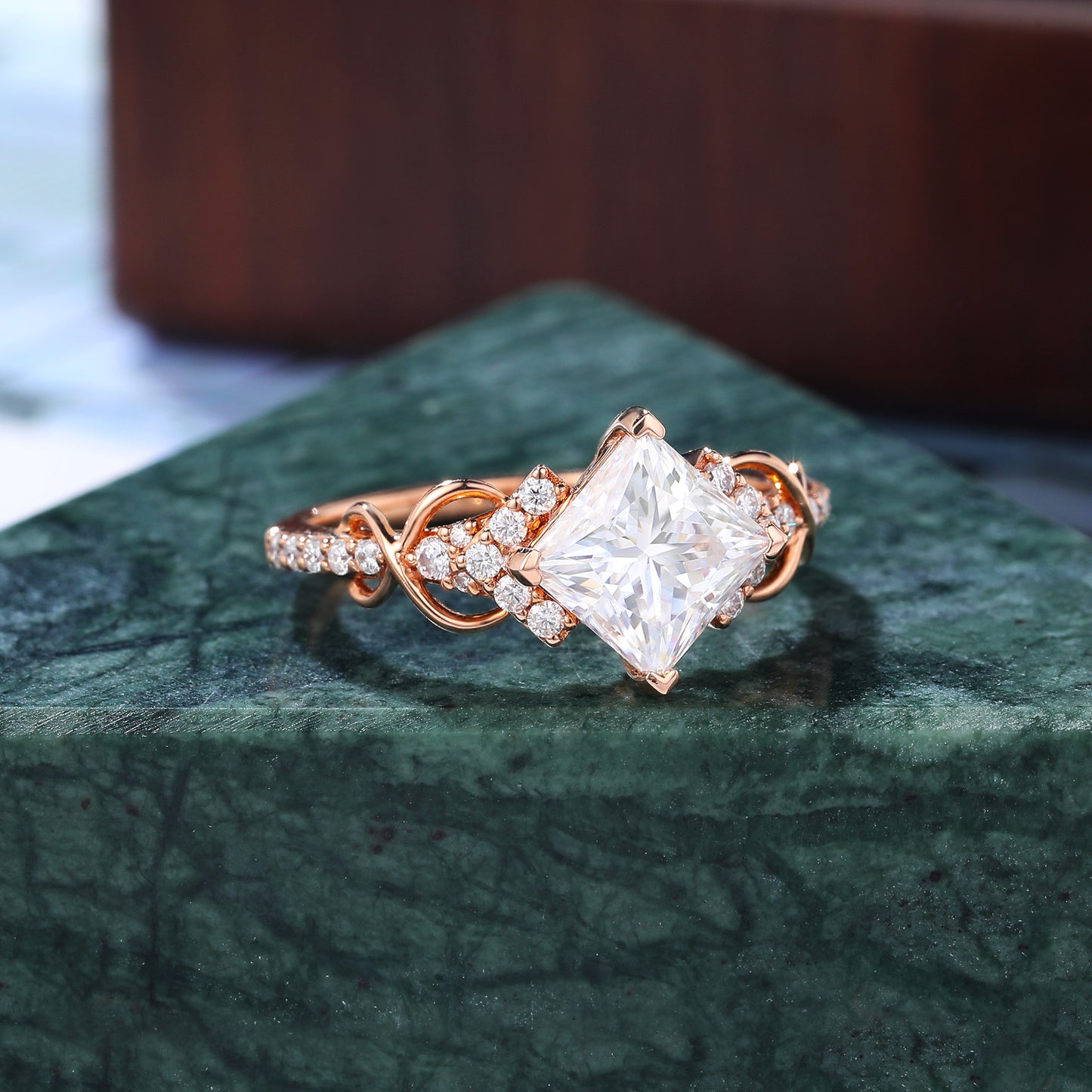 1.55ct Princess cut moissanite engagement ring, S925/10K/14K/18K rose gold anniversary gift