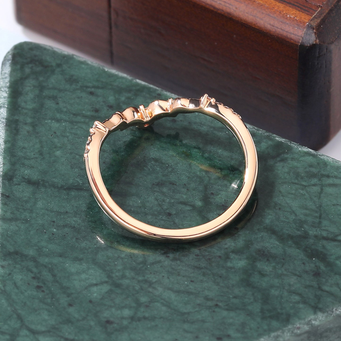 Art deco Diamond wedding band vintage rose gold ring unique prong set anniversary promise bridal ring
