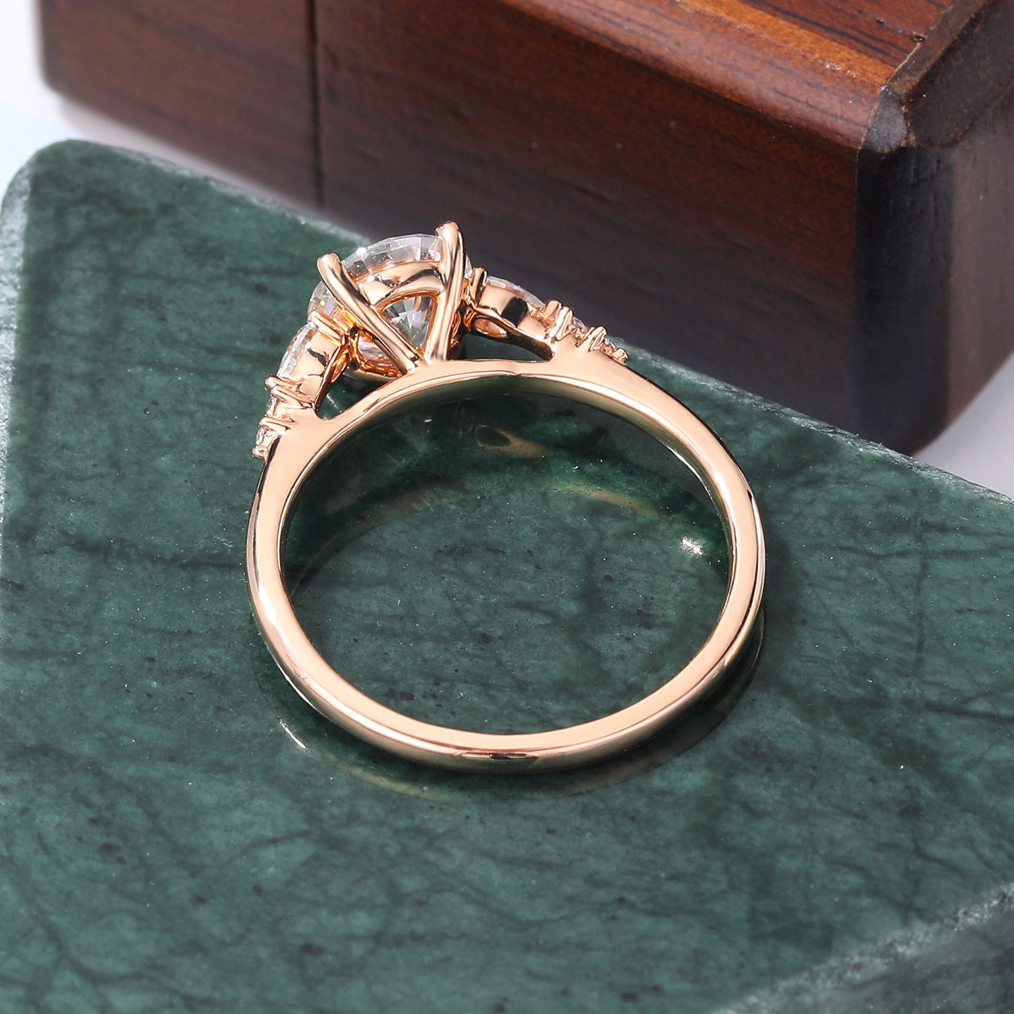1.0ct Round moissanite engagement ring, Cluster rose/white/yellow gold ring, anniversary gift 10/14/18k gold ring.
