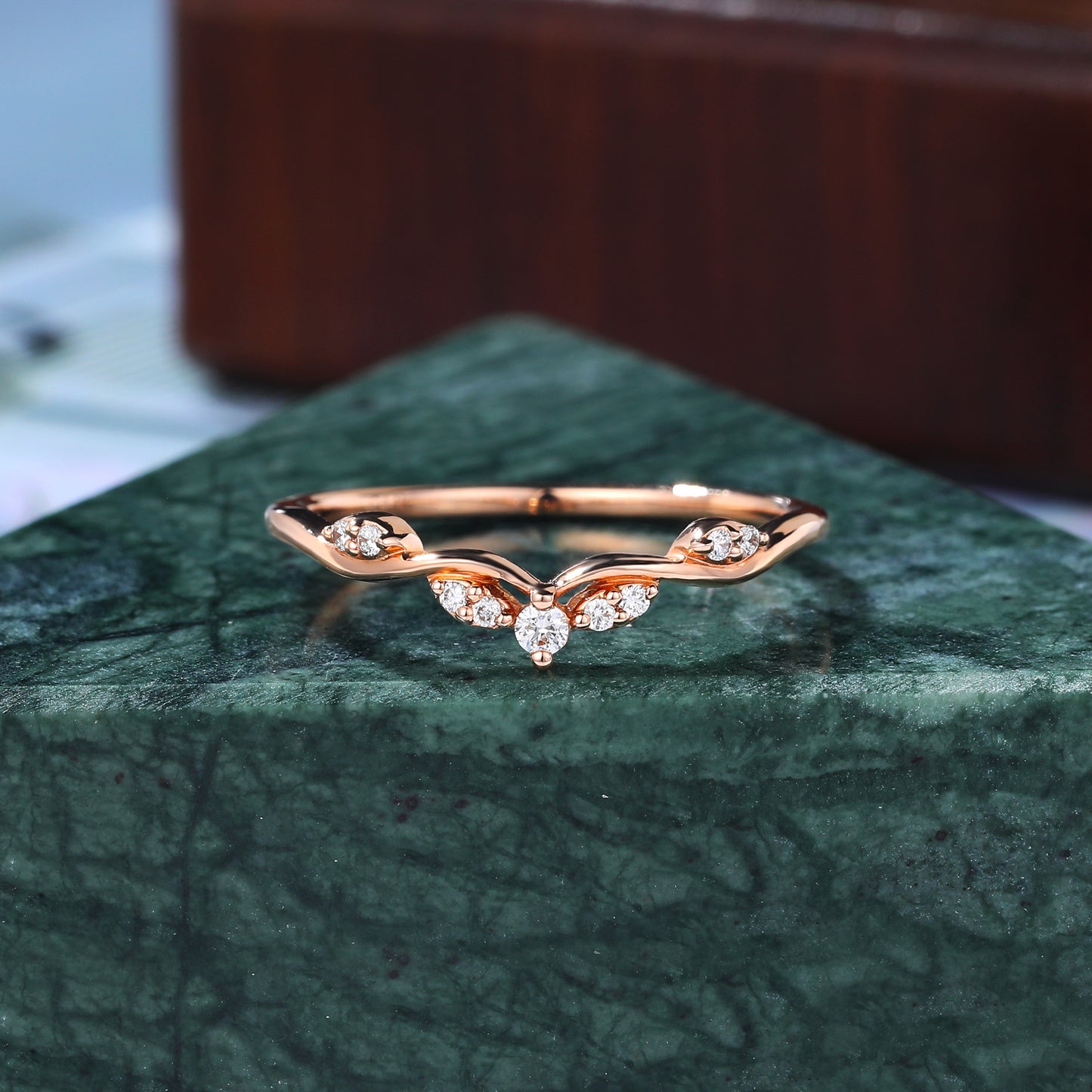 Round cut moissanite wedding band vintage unique rose/white/yellow gold ring prong set anniversary promise bridal ring