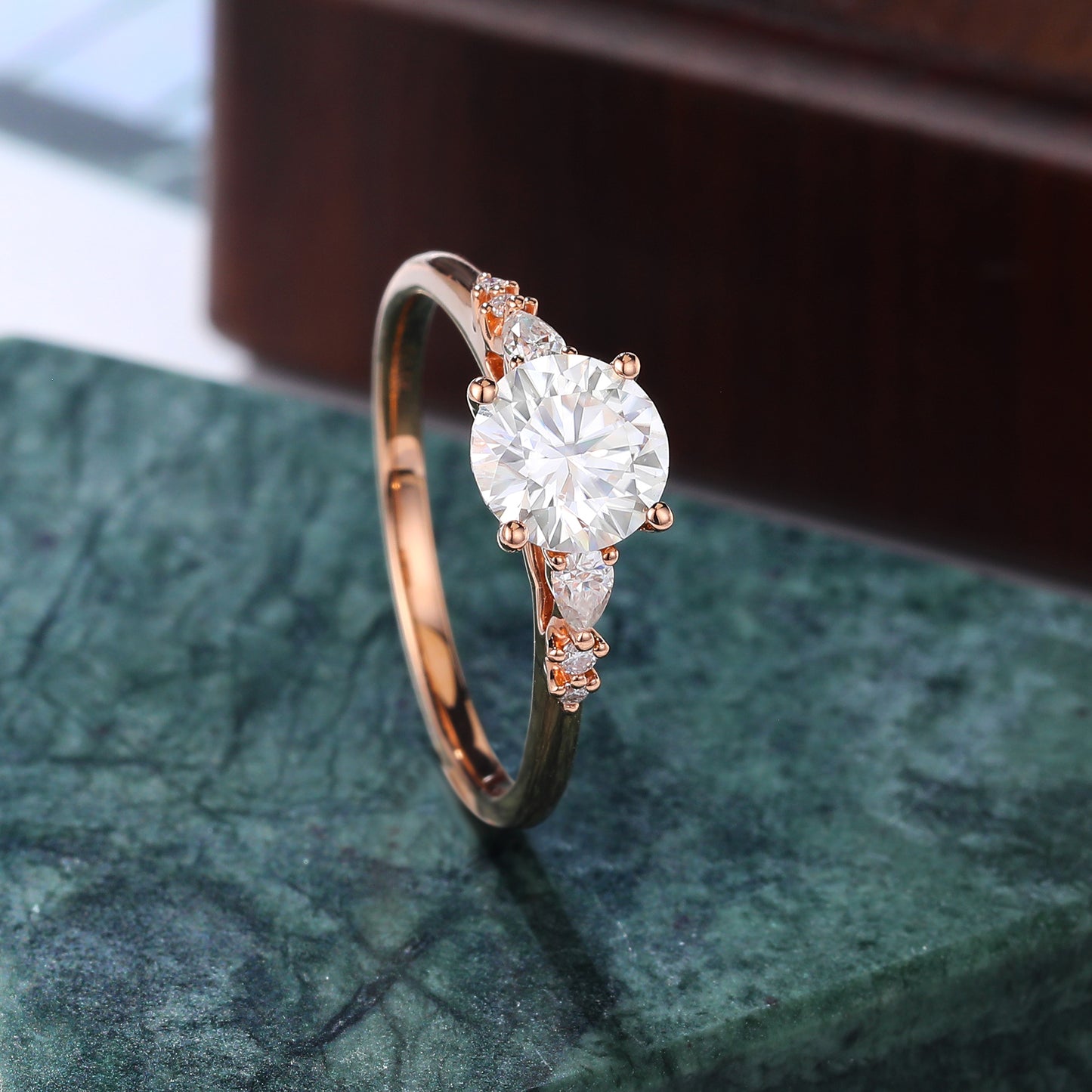 1.0ct Round moissanite engagement ring, Cluster rose/white/yellow gold ring, anniversary gift 10/14/18k gold ring.