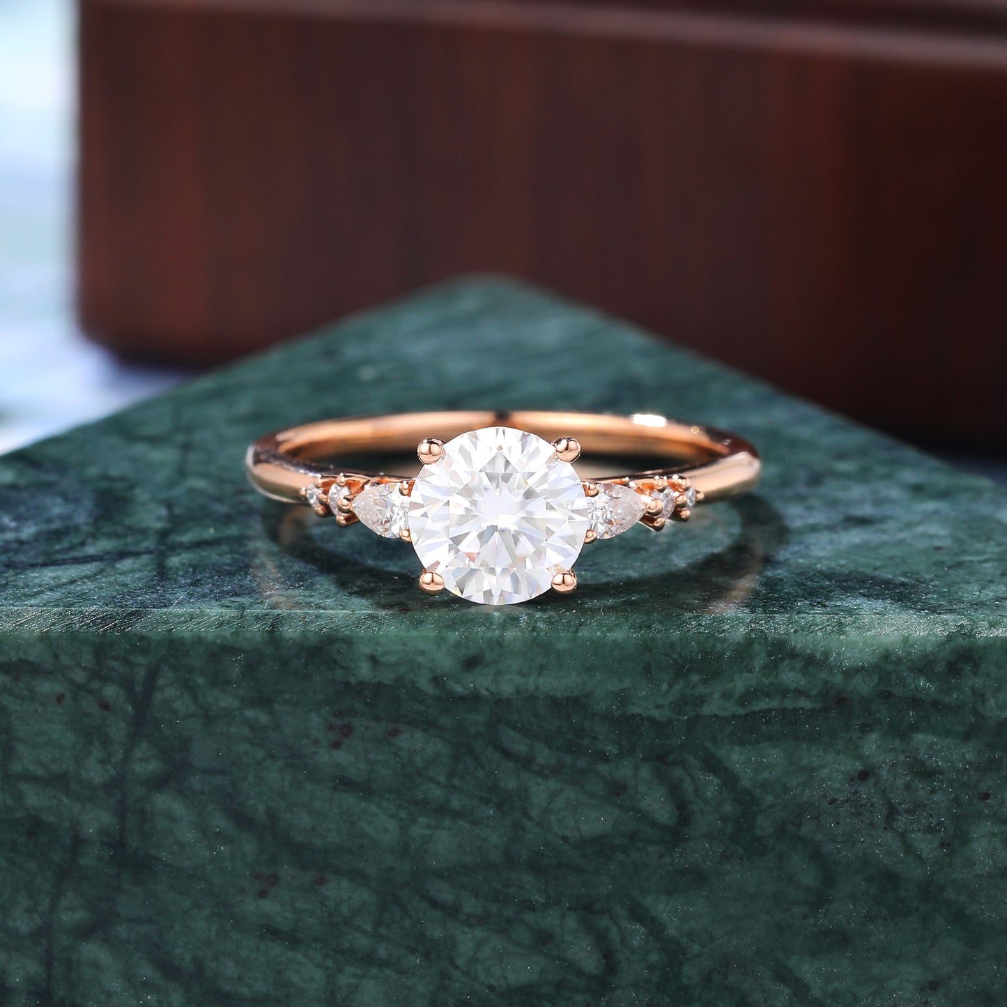 1.0ct Round moissanite engagement ring, Cluster rose/white/yellow gold ring, anniversary gift 10/14/18k gold ring.