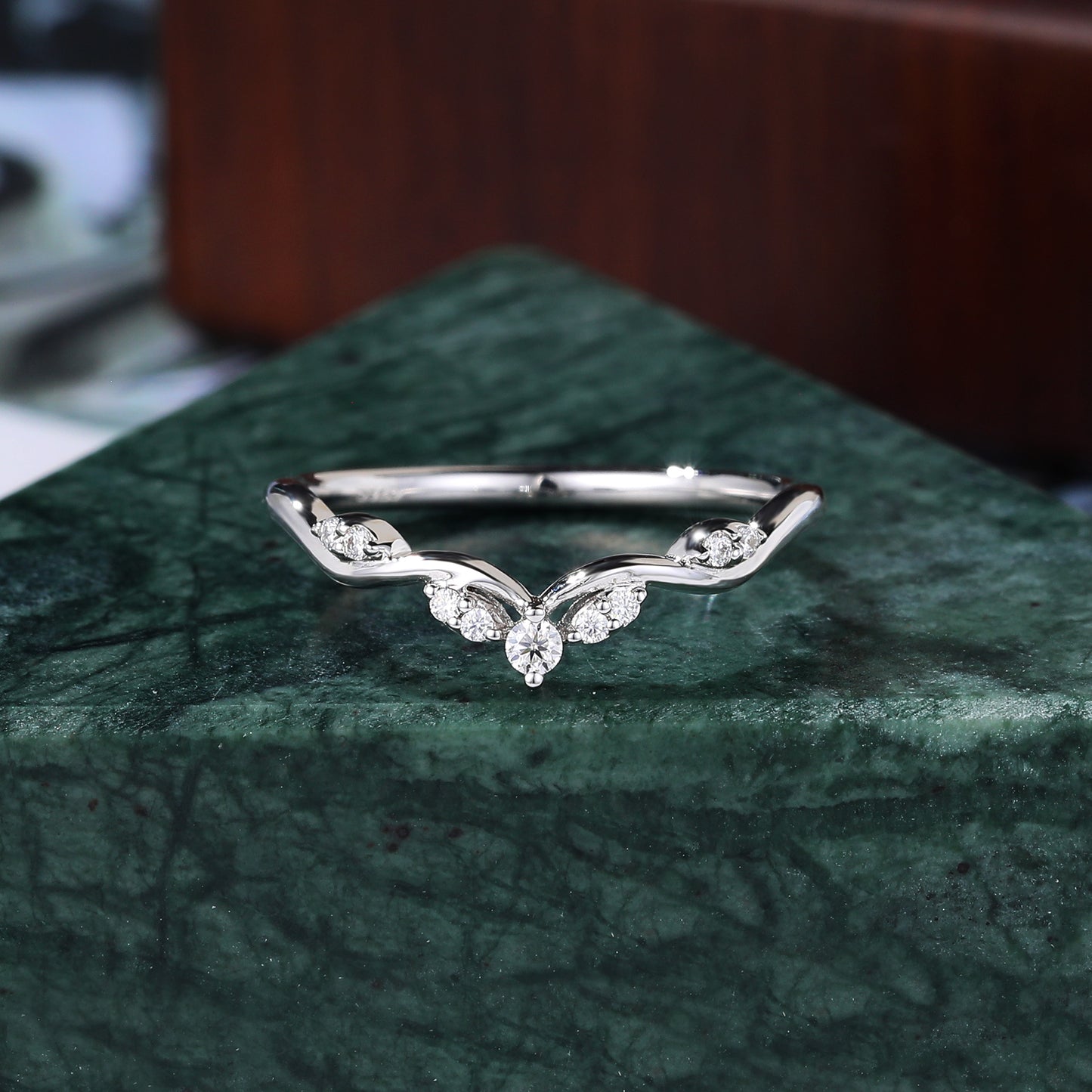 Art deco moissanite wedding band unique rose gold yellow gold white gold wedding band prong set anniversary promise bridal ring 10k/14k/18k