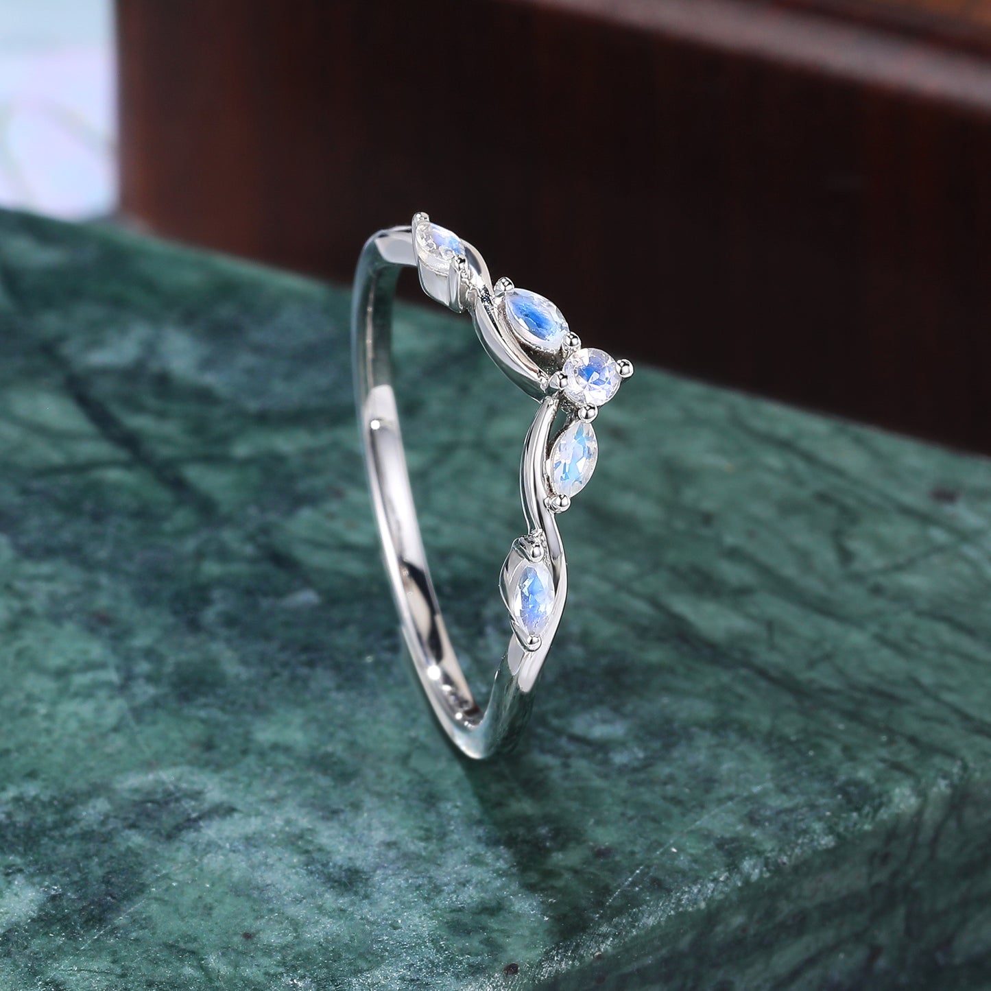 Round cut moonstone wedding band vintage unique rose/white/yellow gold ring prong set anniversary promise bridal ring