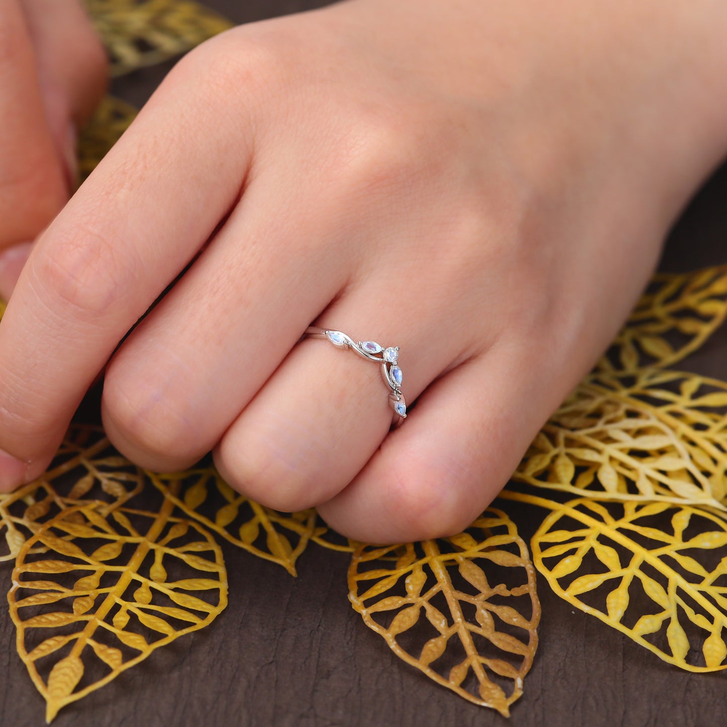 Round cut moonstone wedding band vintage unique rose/white/yellow gold ring prong set anniversary promise bridal ring