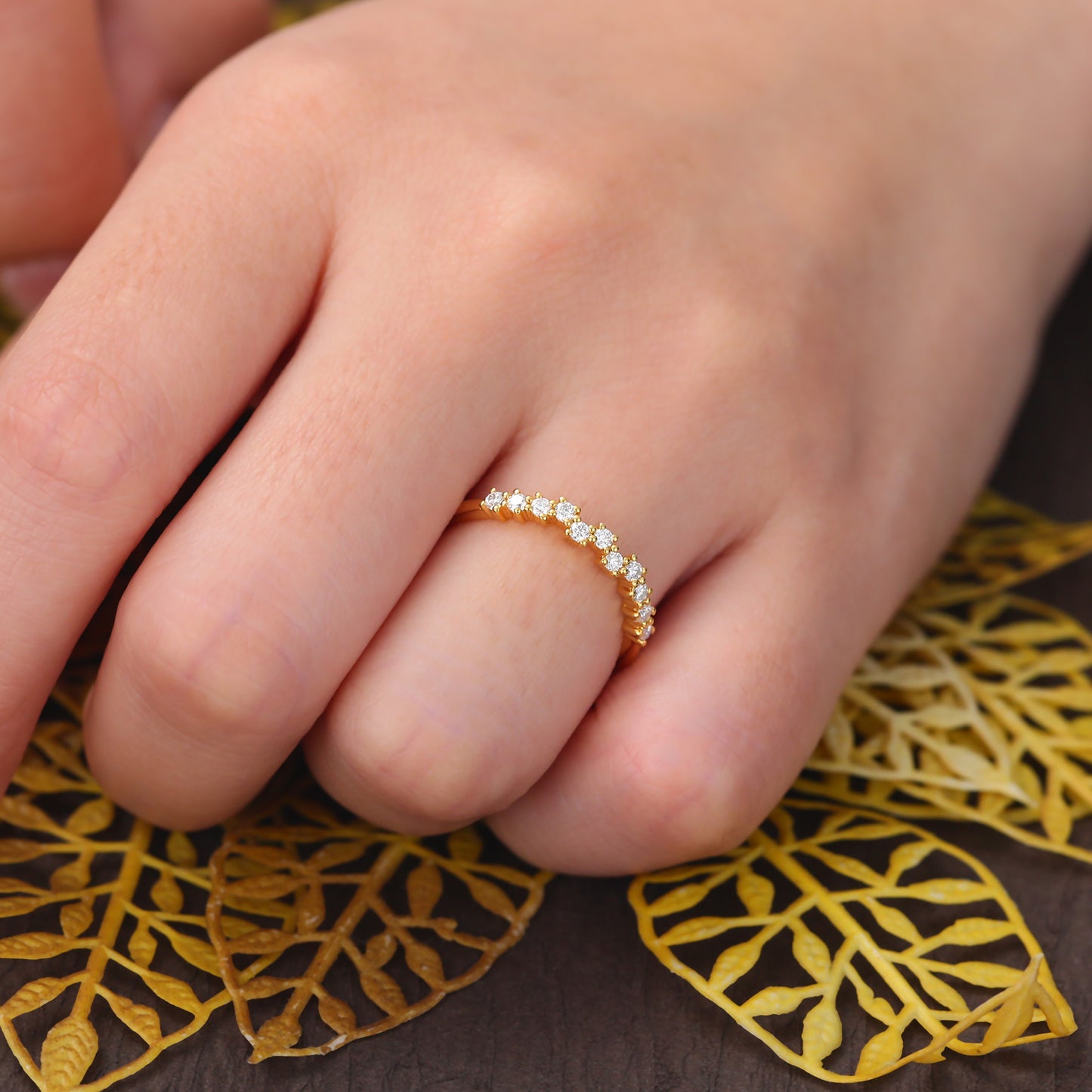 Round moissanite yellow gold wedding band. S925/10k/14k/18k white gold rose gold yellow gold bridal ring.