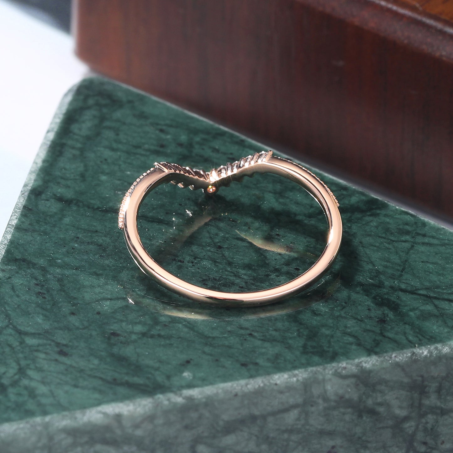 Art deco Lab grown diamond wedding band vintage rose gold ring